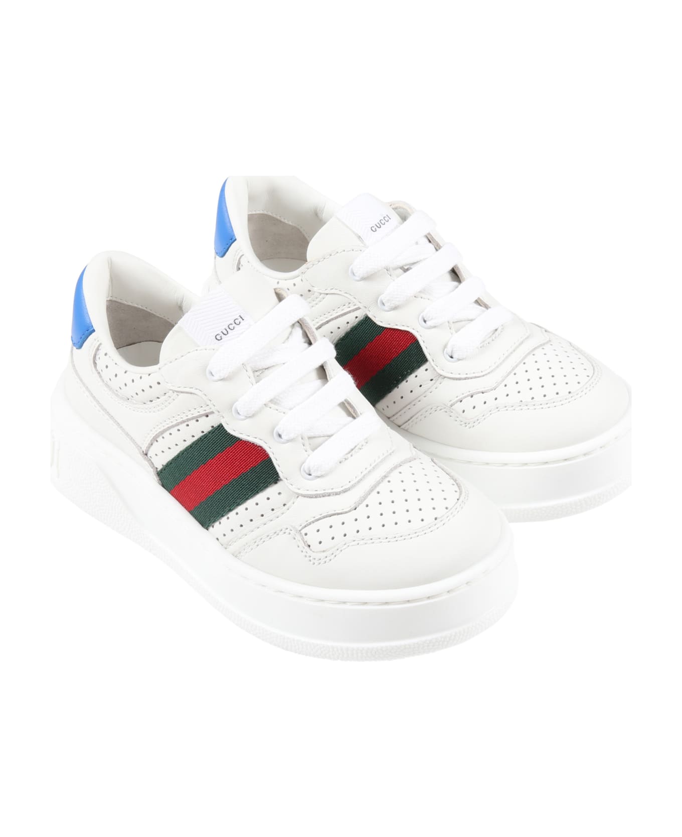 Gucci White Sneakers For Kids With Web Detail - White