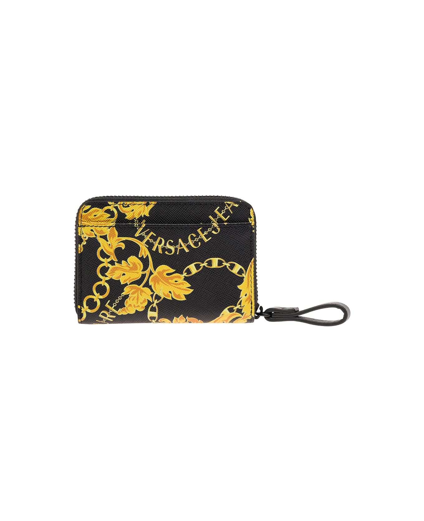 Versace Jeans Couture Black Zip-around Wallet With Barocco Print In Leather Man - Black