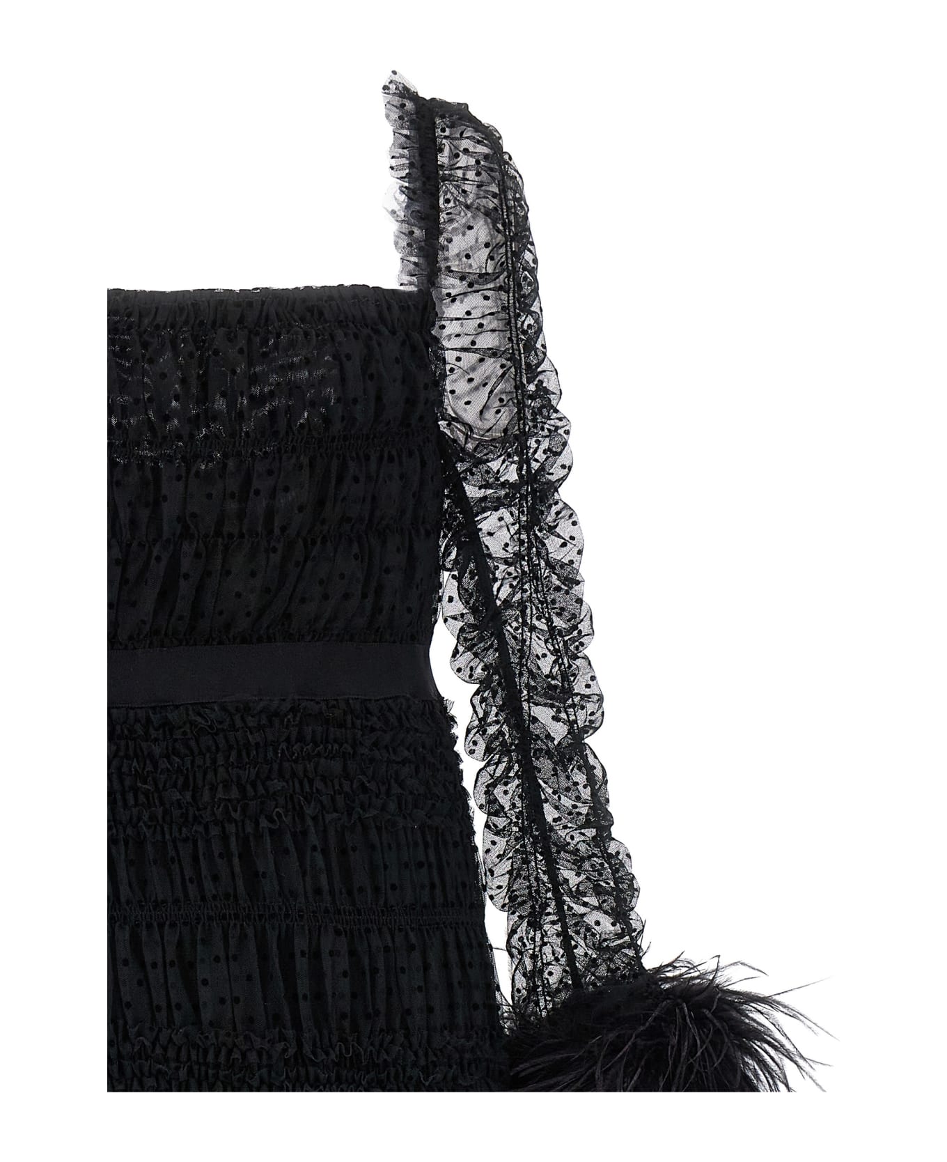 self-portrait 'black Dot Mesh Feather Midi' Dress - Black  