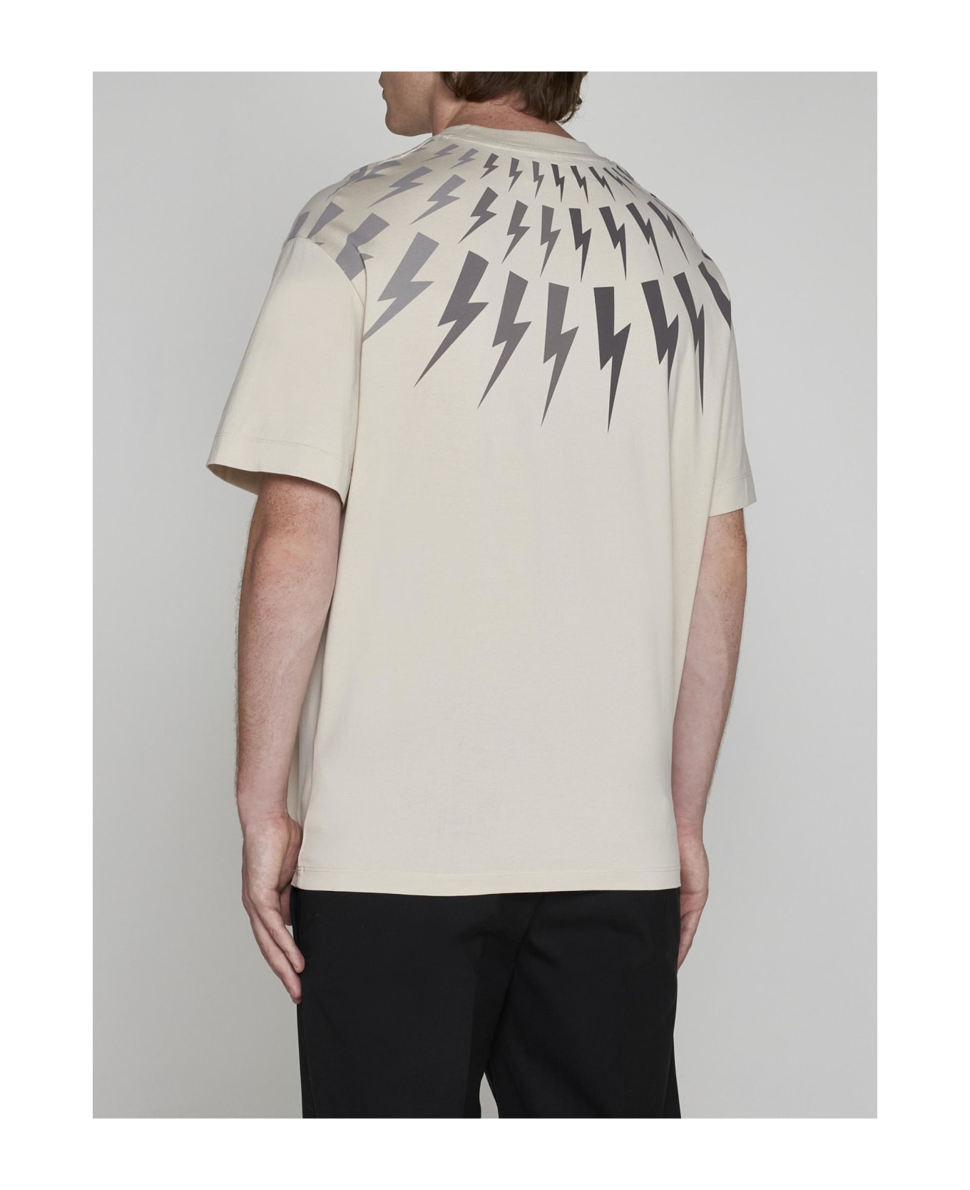 Neil Barrett Fairisle Thunderbolt Cotton T-shirt - Dkivo Steel