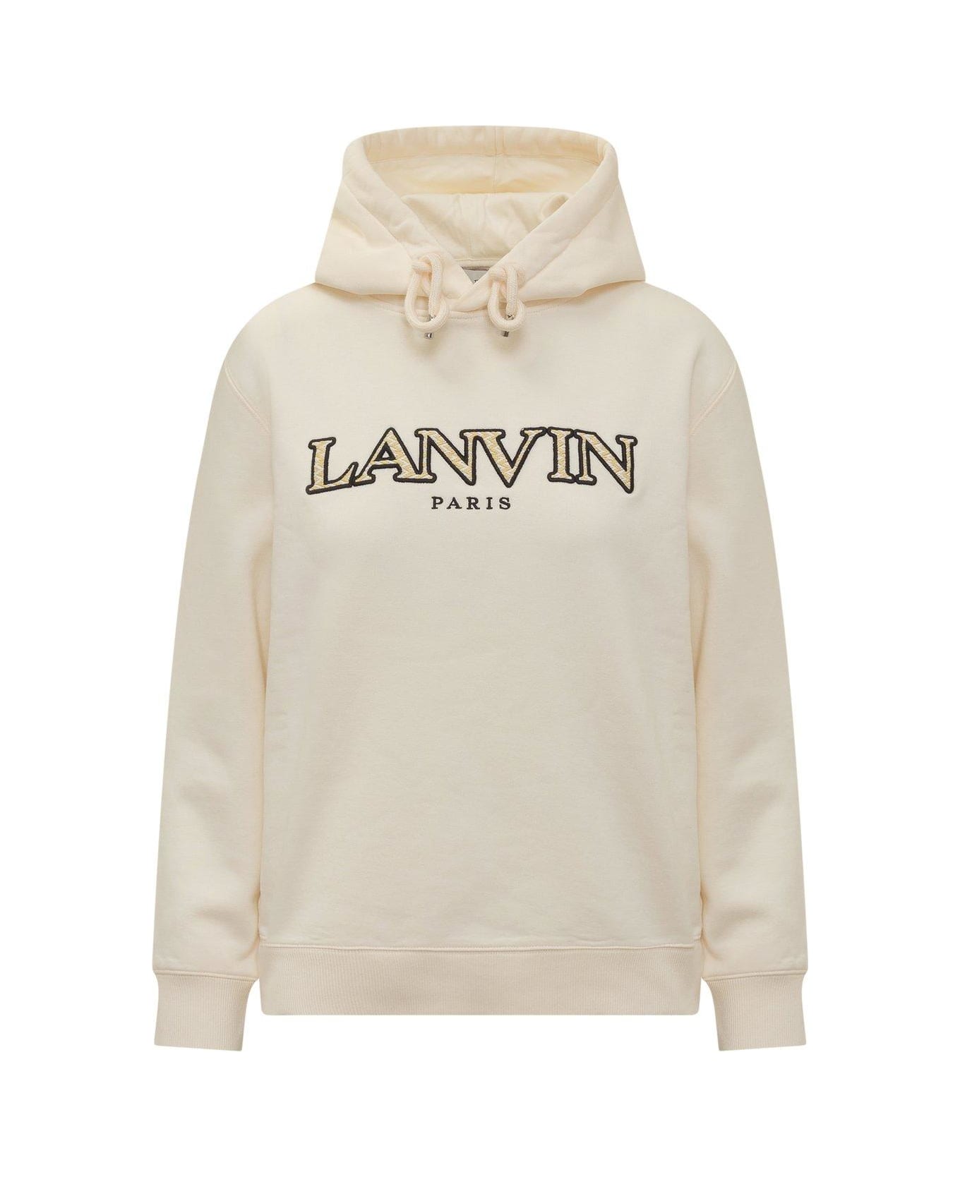 Lanvin Logo Embroidered Drawstring Hoodie - White