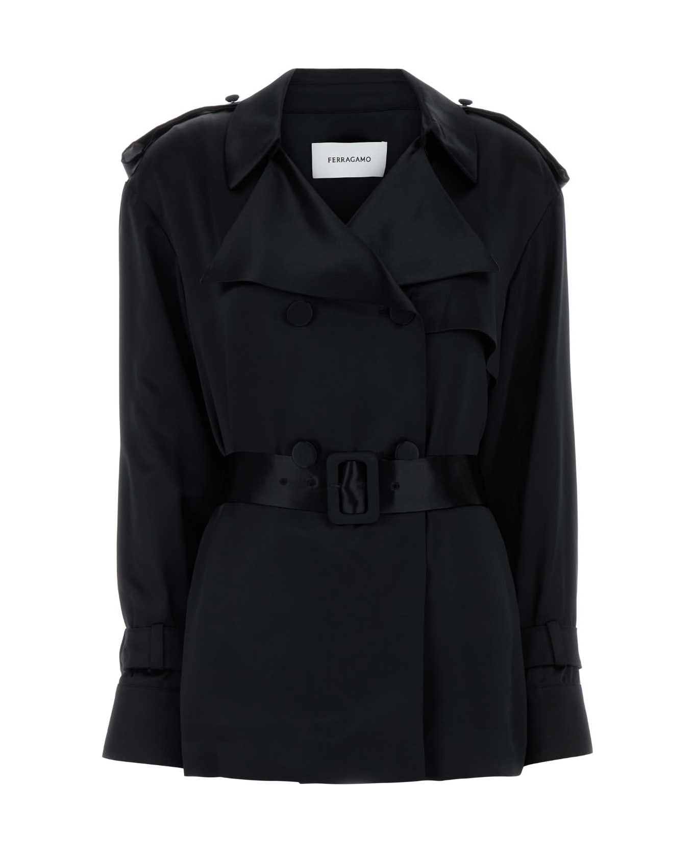 Ferragamo Black Satin Blazer - NERO