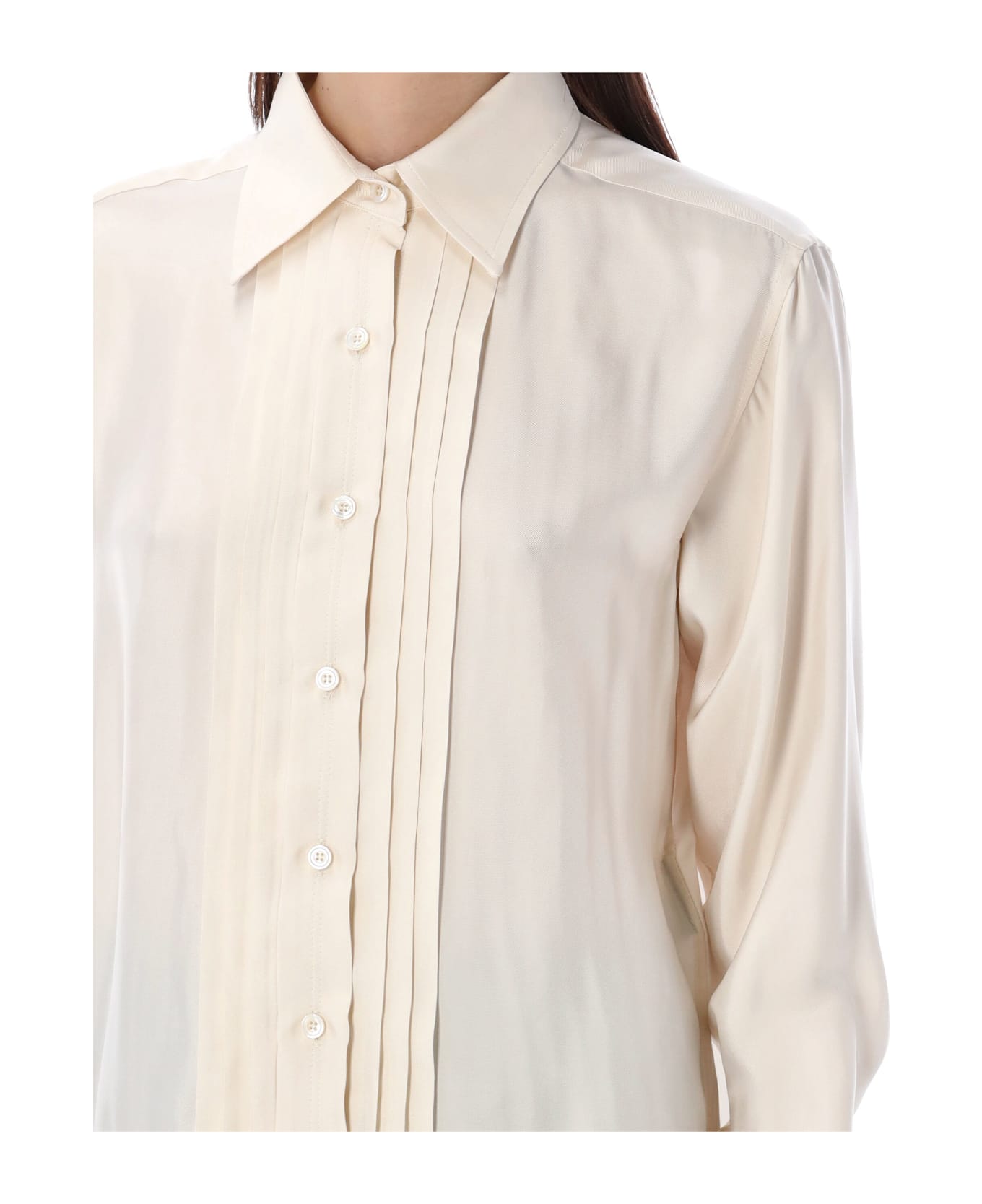 Tom Ford Fluid Viscose Silk Twill Shirt With Plisse Plastron - ECRU ブラウス
