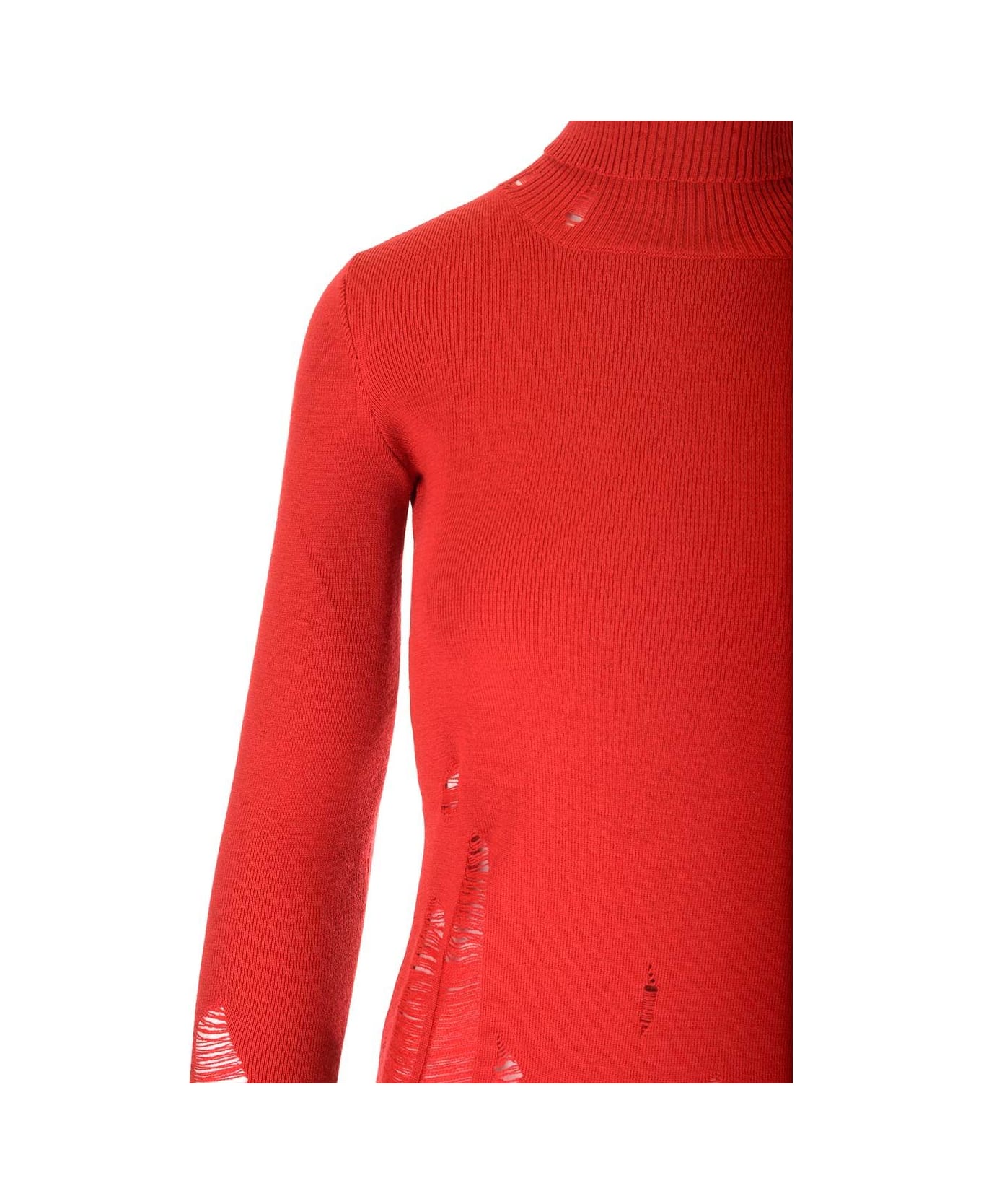 MM6 Maison Margiela Distressed Turtleneck - Red