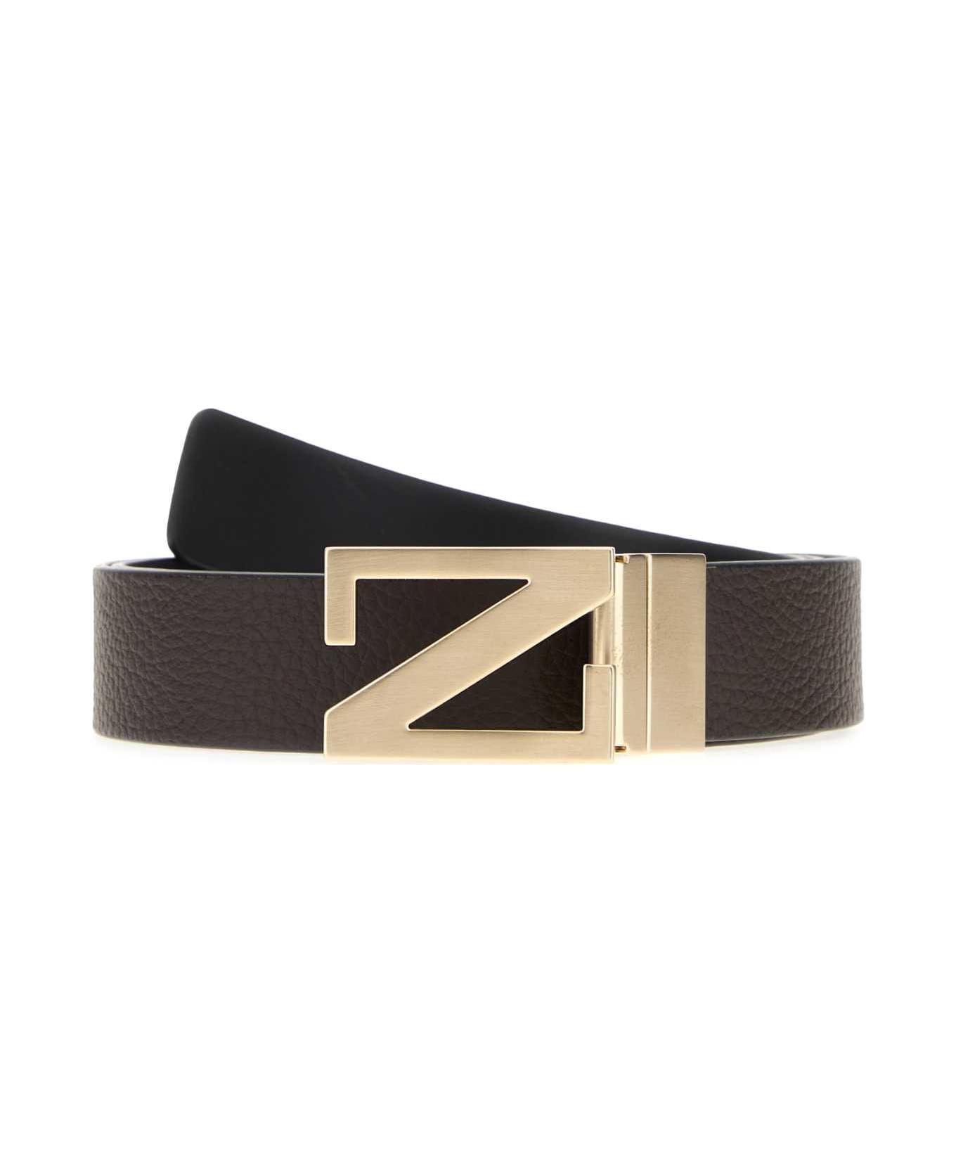 Zegna Brow Leather Reversible Belt - CHN
