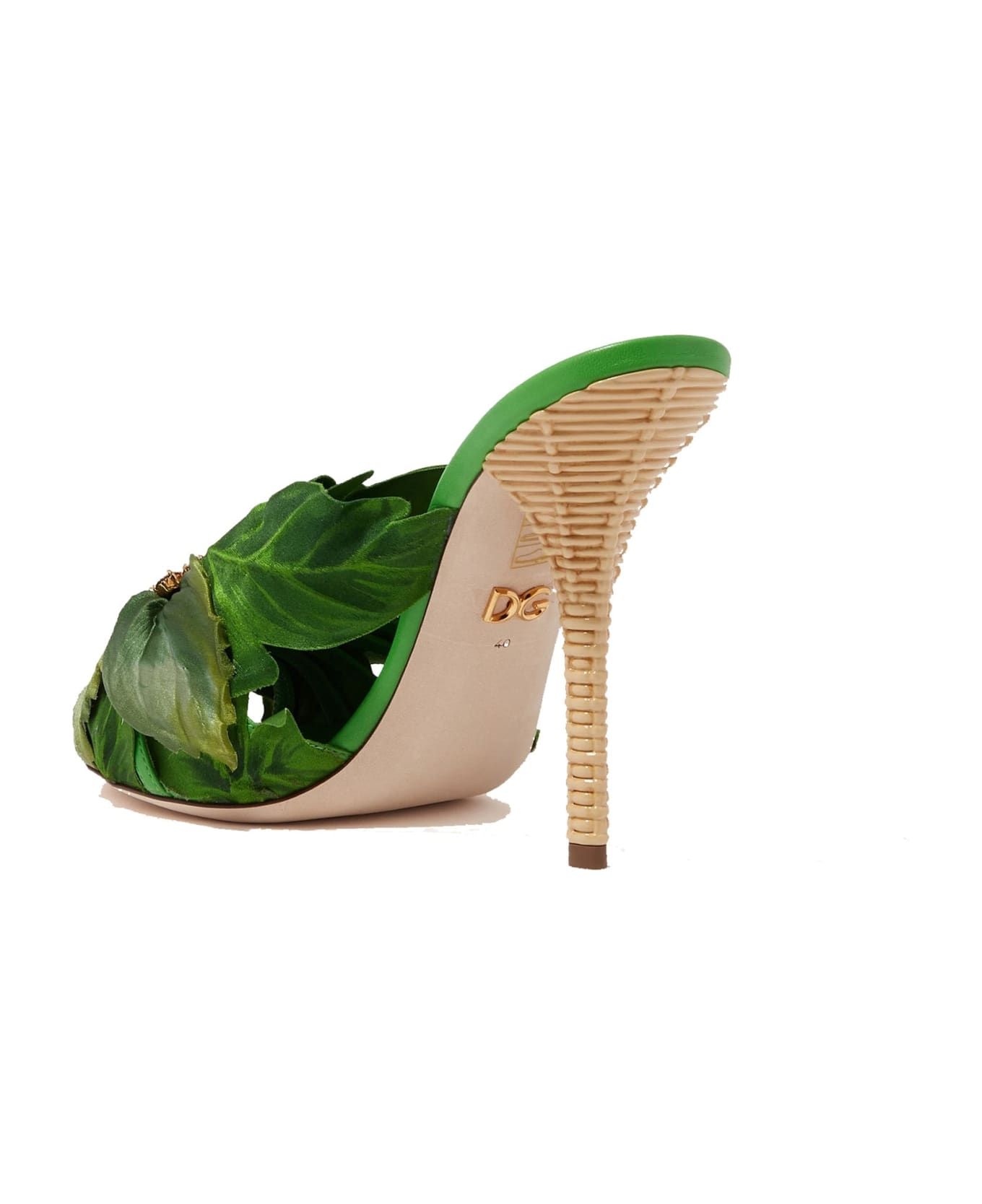 Dolce & Gabbana Keira Jungle Leaf Satin Mules - Green