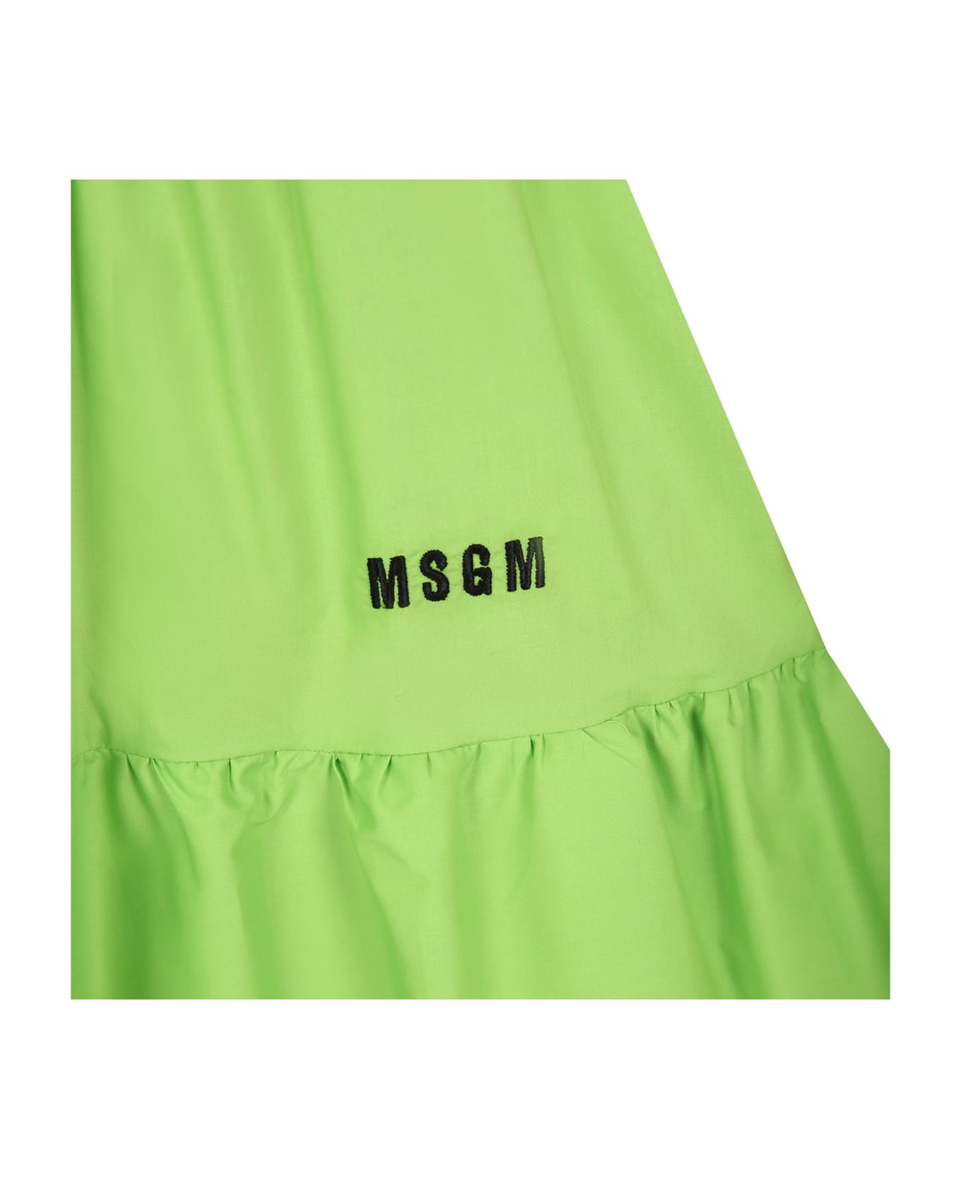 MSGM Green Dress For Girl With Logo - Green