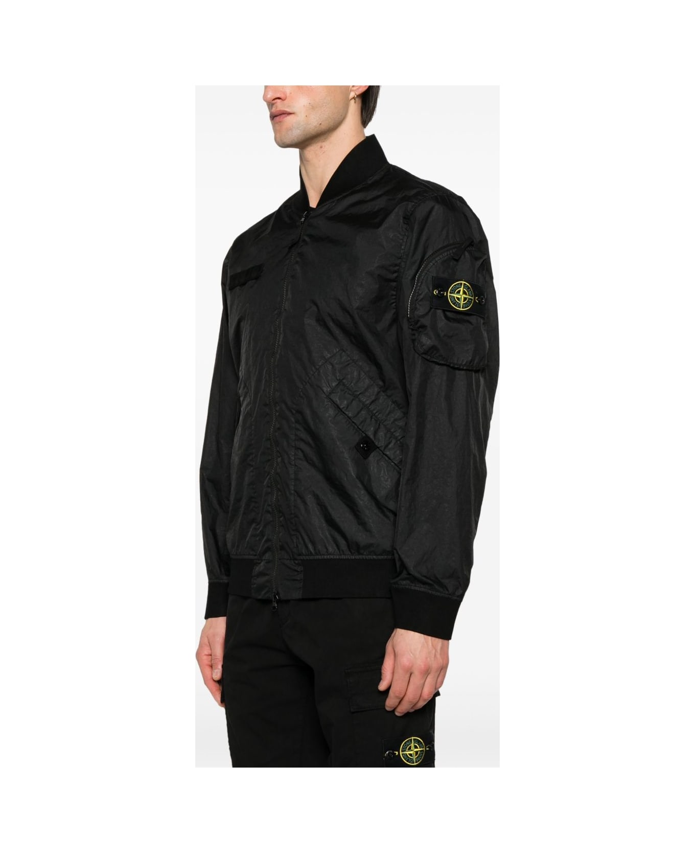 Stone Island Logo Nylon Bomber Jacket - Black