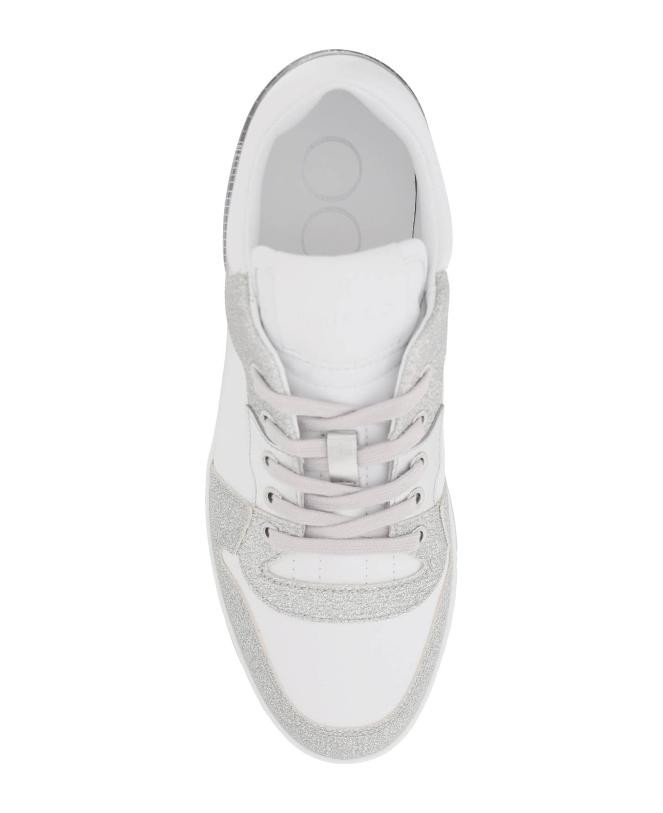 Jimmy Choo 'florent' Glittered Sneakers With Lettering Logo - X SILVER WHITE (White)