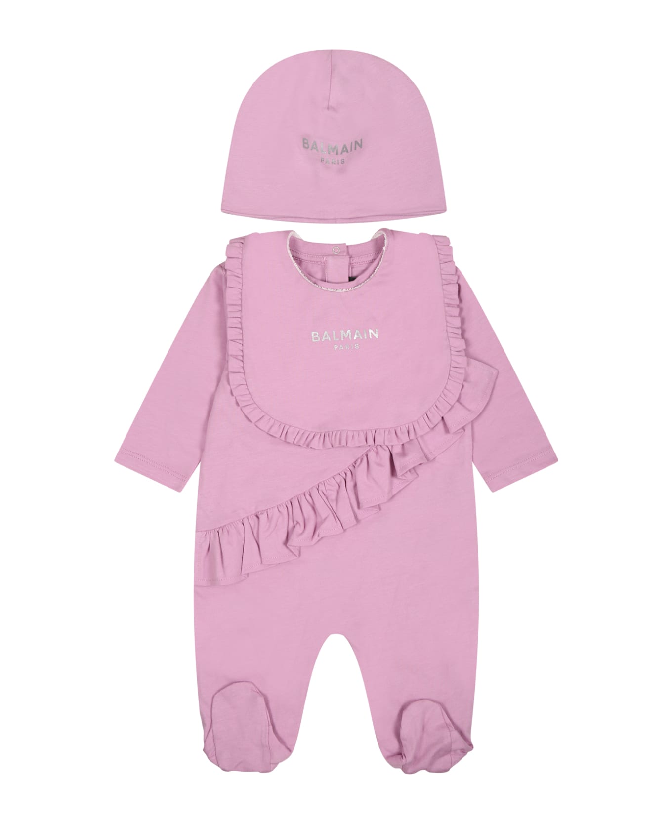 Balmain Purple Set For Baby Girl With Logo - Viola ボディスーツ＆セットアップ