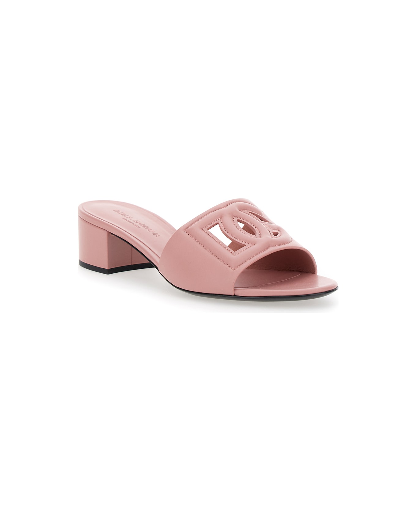 Dolce & Gabbana Mules Con Tacco Basso E Dg Millennials In Pelle Liscia Rosa Donna - Pink