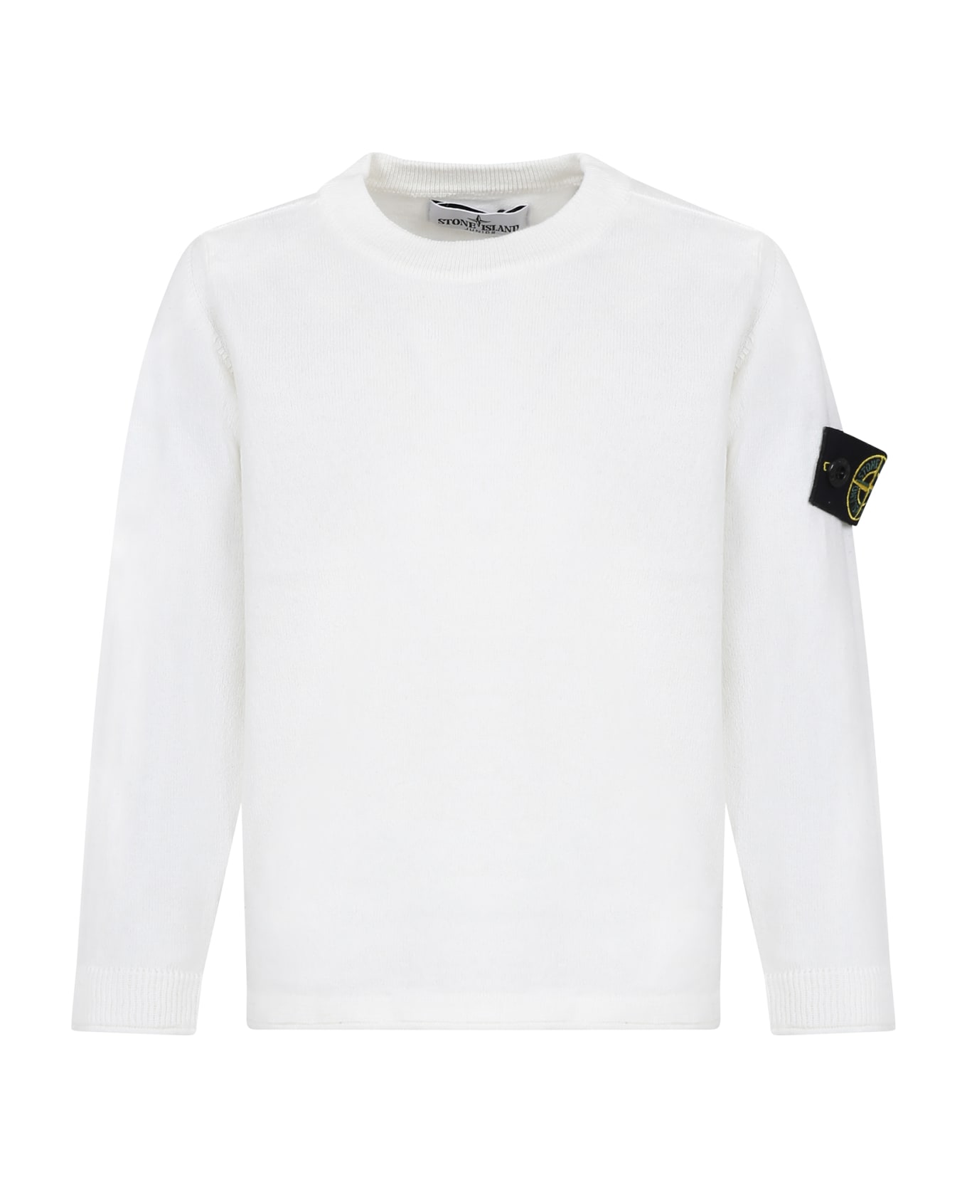 Stone Island Junior White Sweater For Baby Boy With Compass - White
