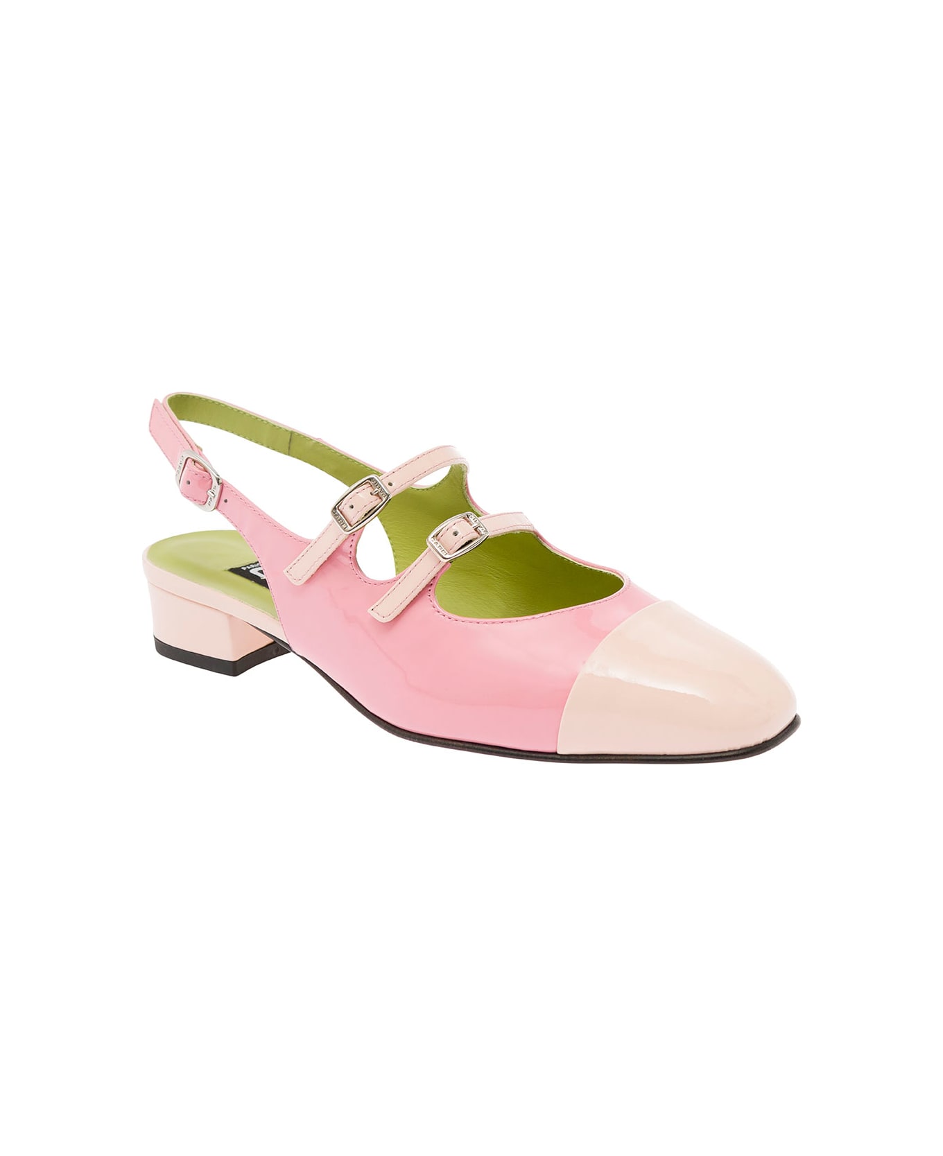 Carel 'abricot' Pink Slingback Mary Janes With Contrasting Toe In Leather Woman - Pink ハイヒール