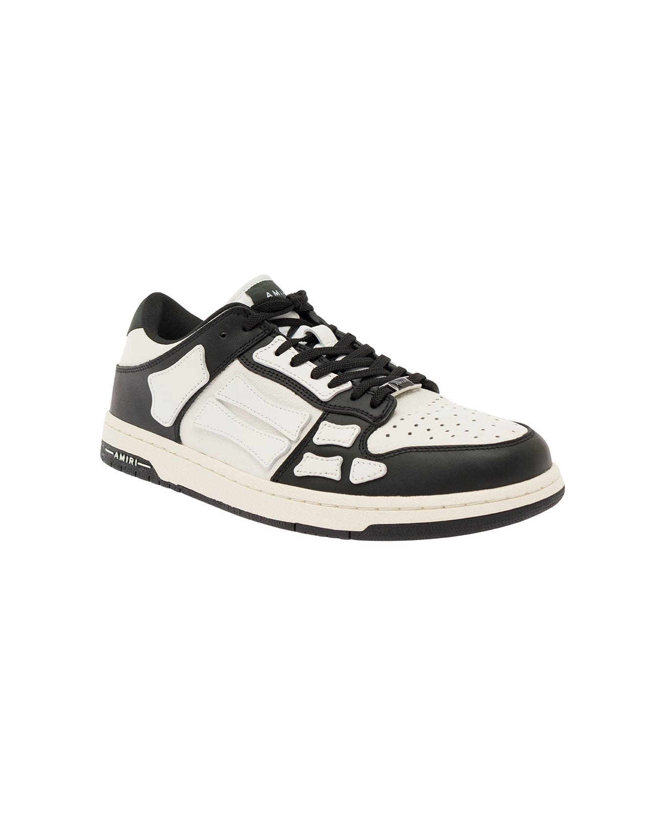 AMIRI 'skel Top Low' White And Black Sneakers With Skeleton Patch In Leather Man - White