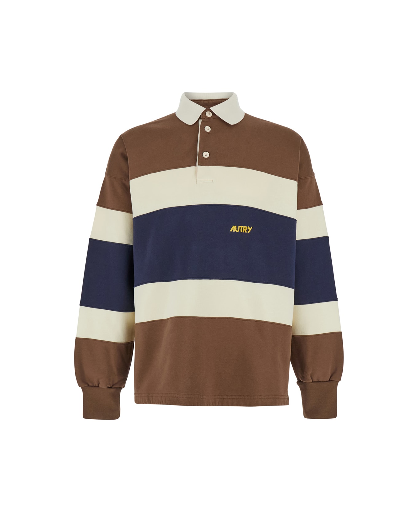 Autry Long Sleeve Striped Polo Shirt - CHO/WH VT/BL