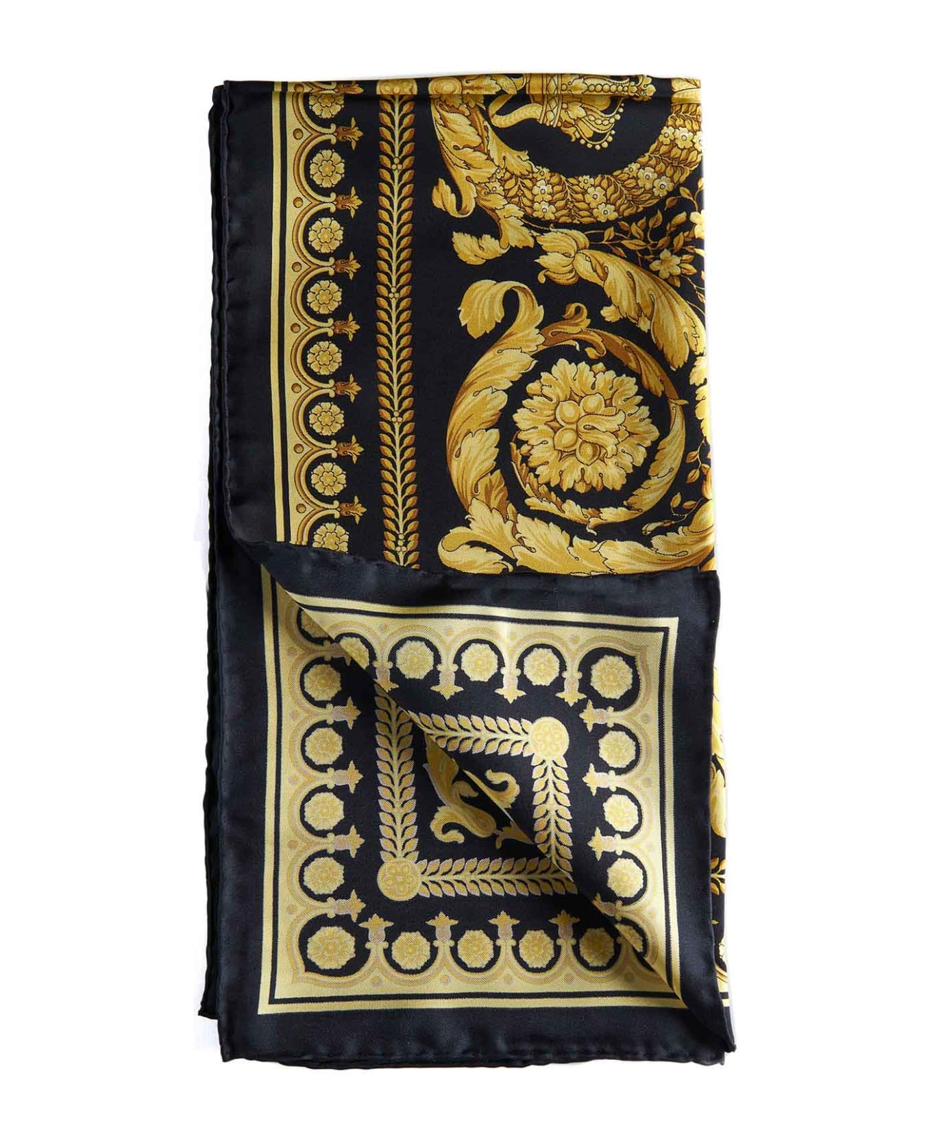 Versace Large 'baroque' Silk Scarf - Black Gold