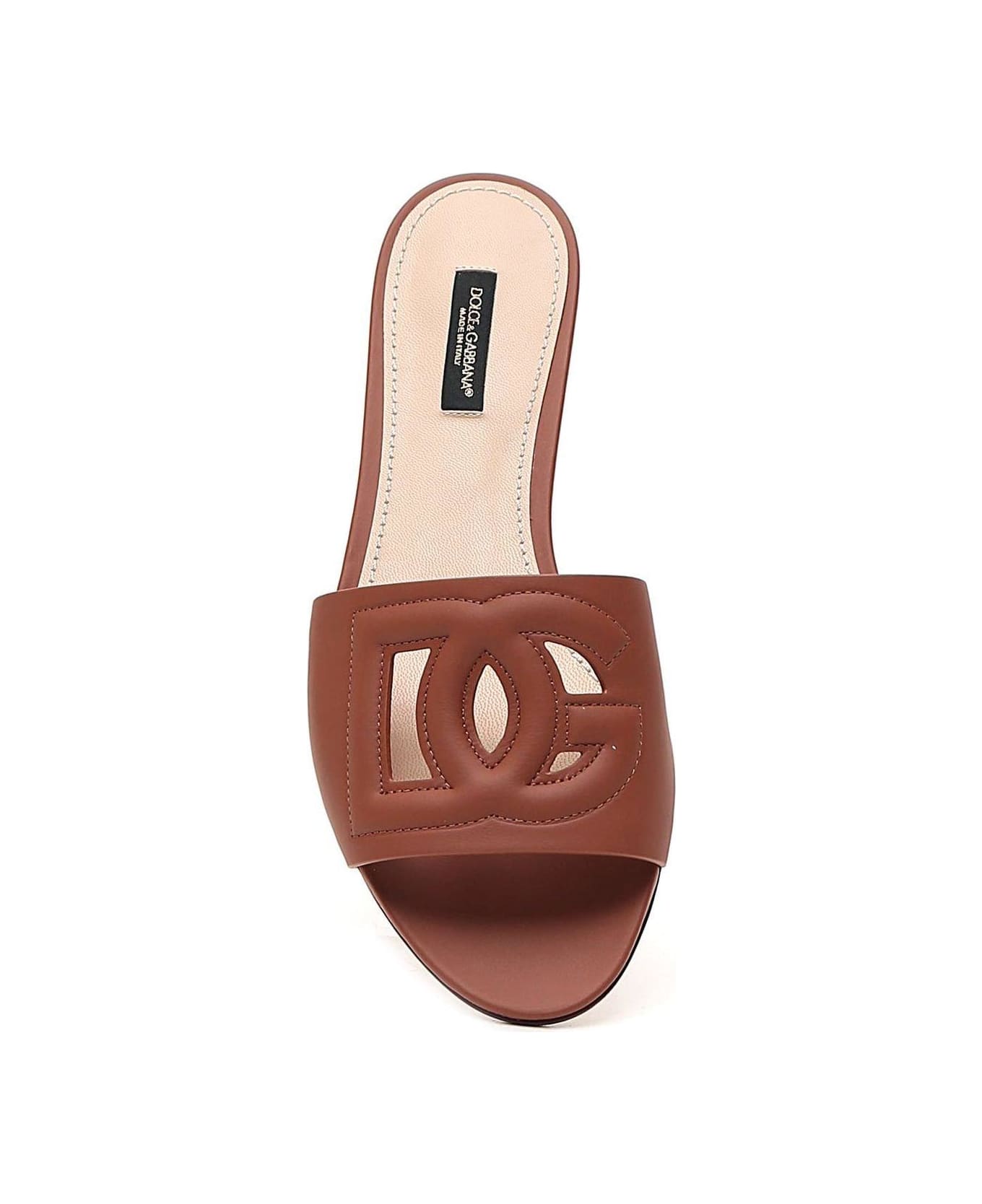 Dolce & Gabbana Logo Cut Out Sandals - Marrone