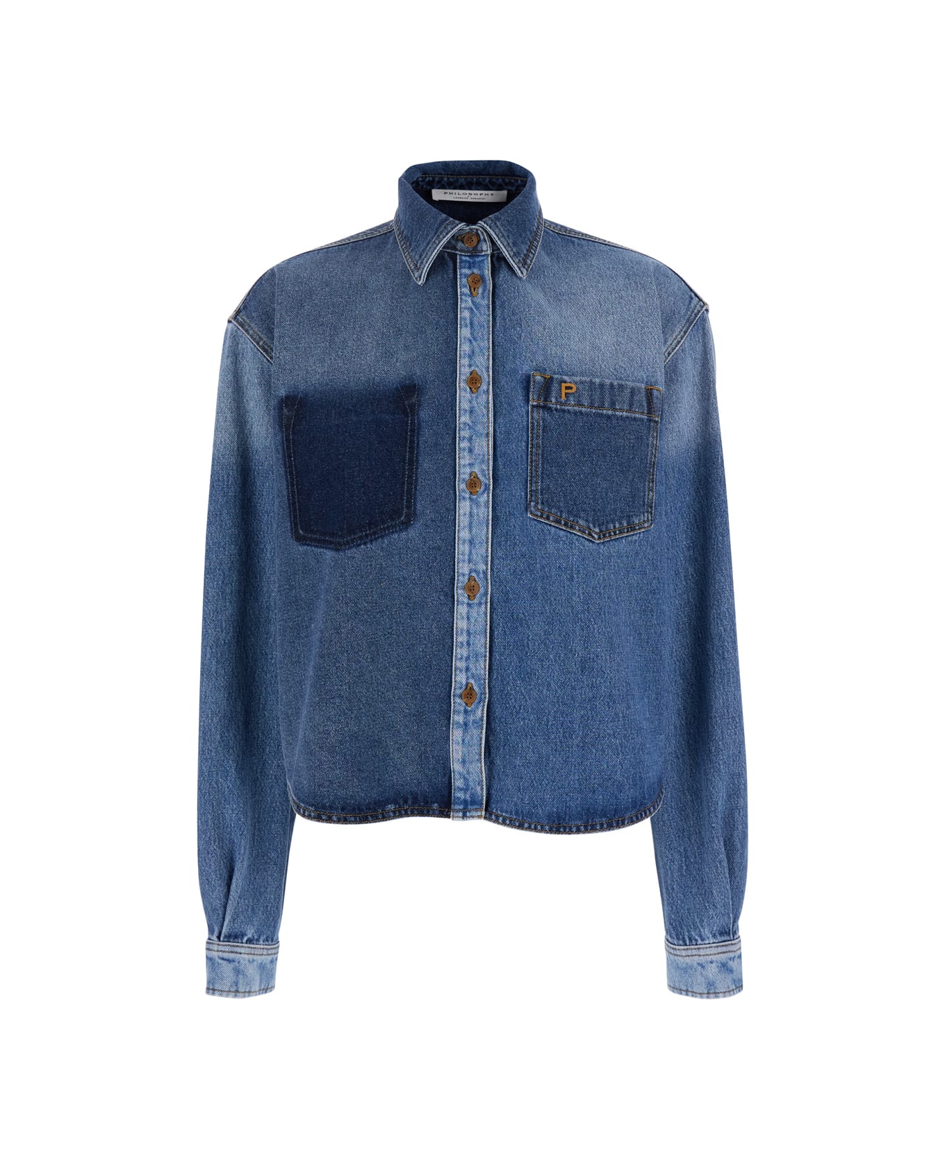 Philosophy di Lorenzo Serafini Blue Shirt With Classic Collar And Logo Detail On The Pocket In Denim Woman - Blu