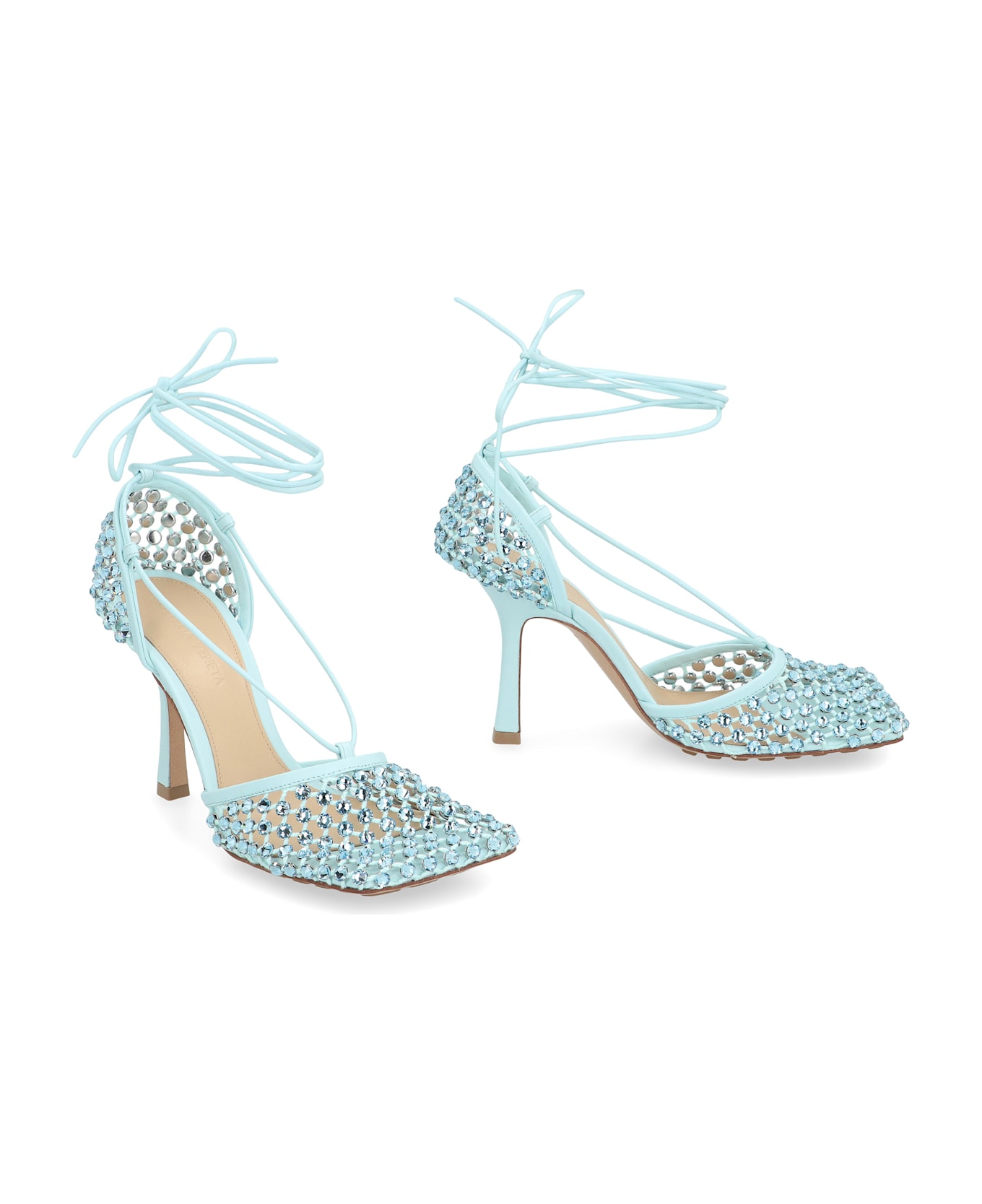 Bottega Veneta Sparkle Stretch Heeled Sandals - Light Blue