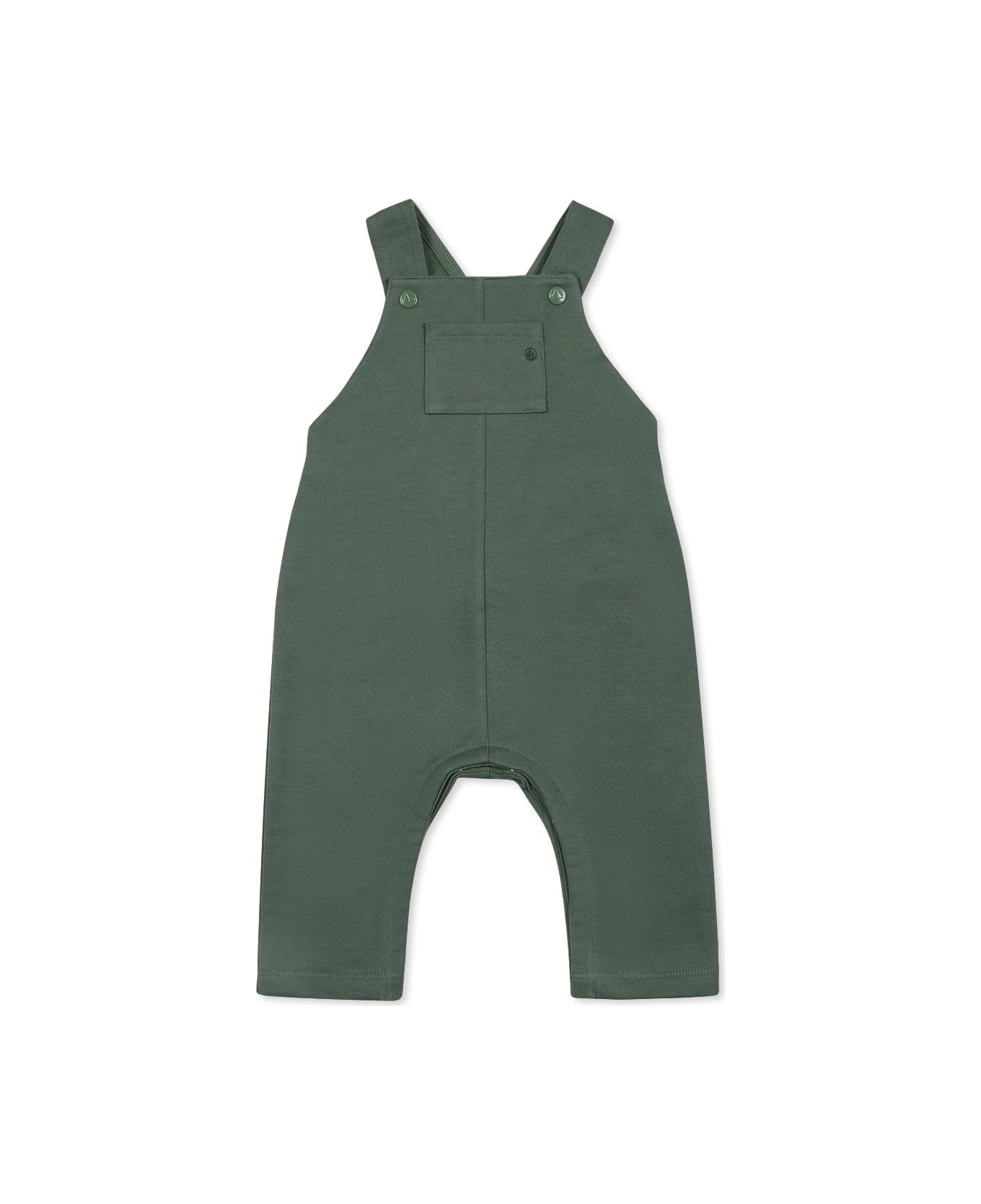 Petit Bateau Green Dungarees For Baby Boy With Logo - Green