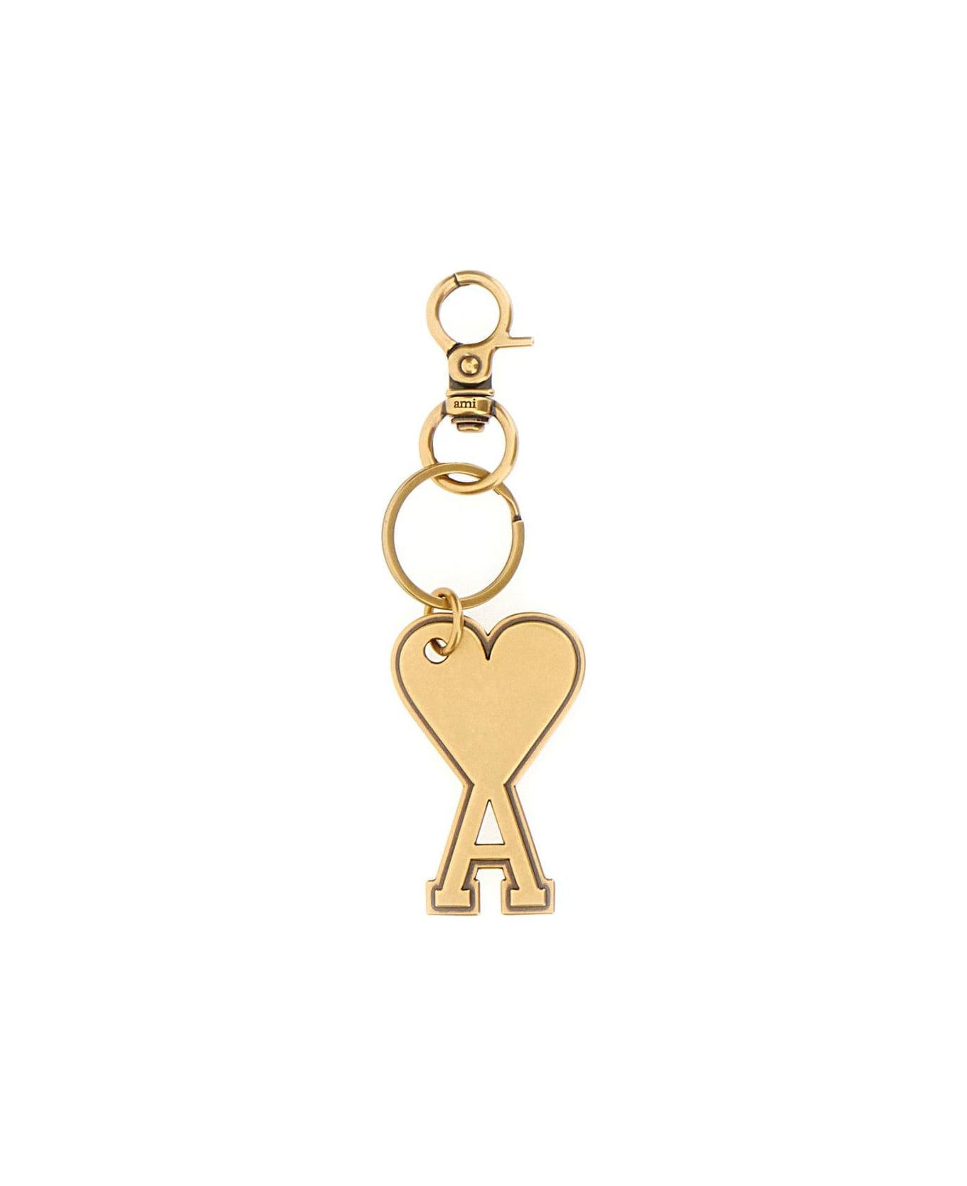 Ami Alexandre Mattiussi Paris Metallic Logo-charm Polished Finished Keyring - Brass Gold