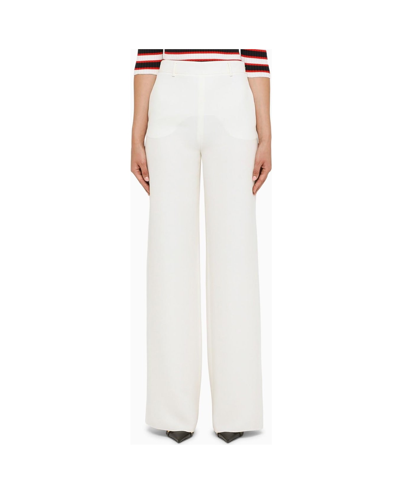 Valentino Ivory Silk Palazzo Trousers - White