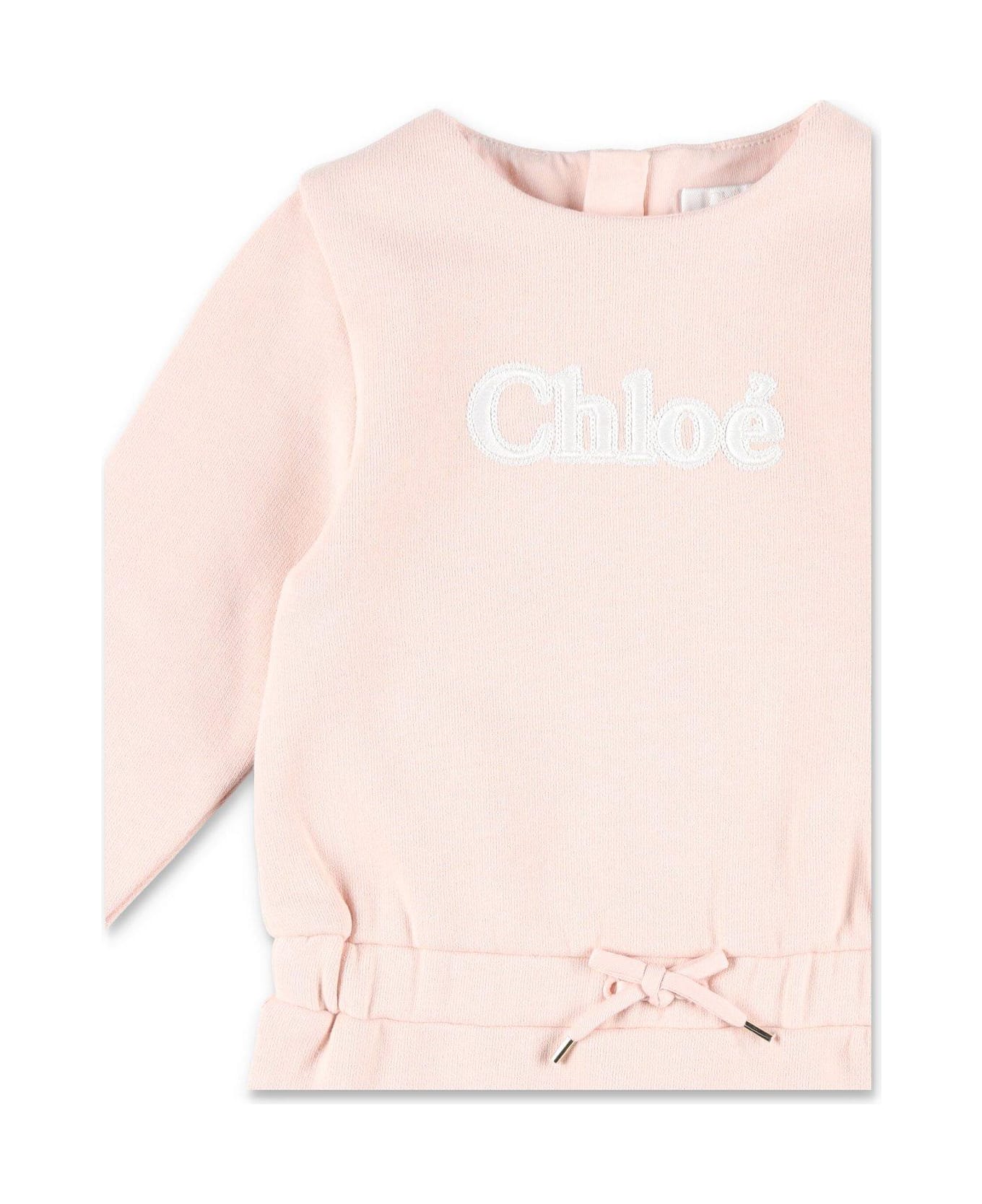 Chloé Logo Appliquéd Fleece Dress - Pink
