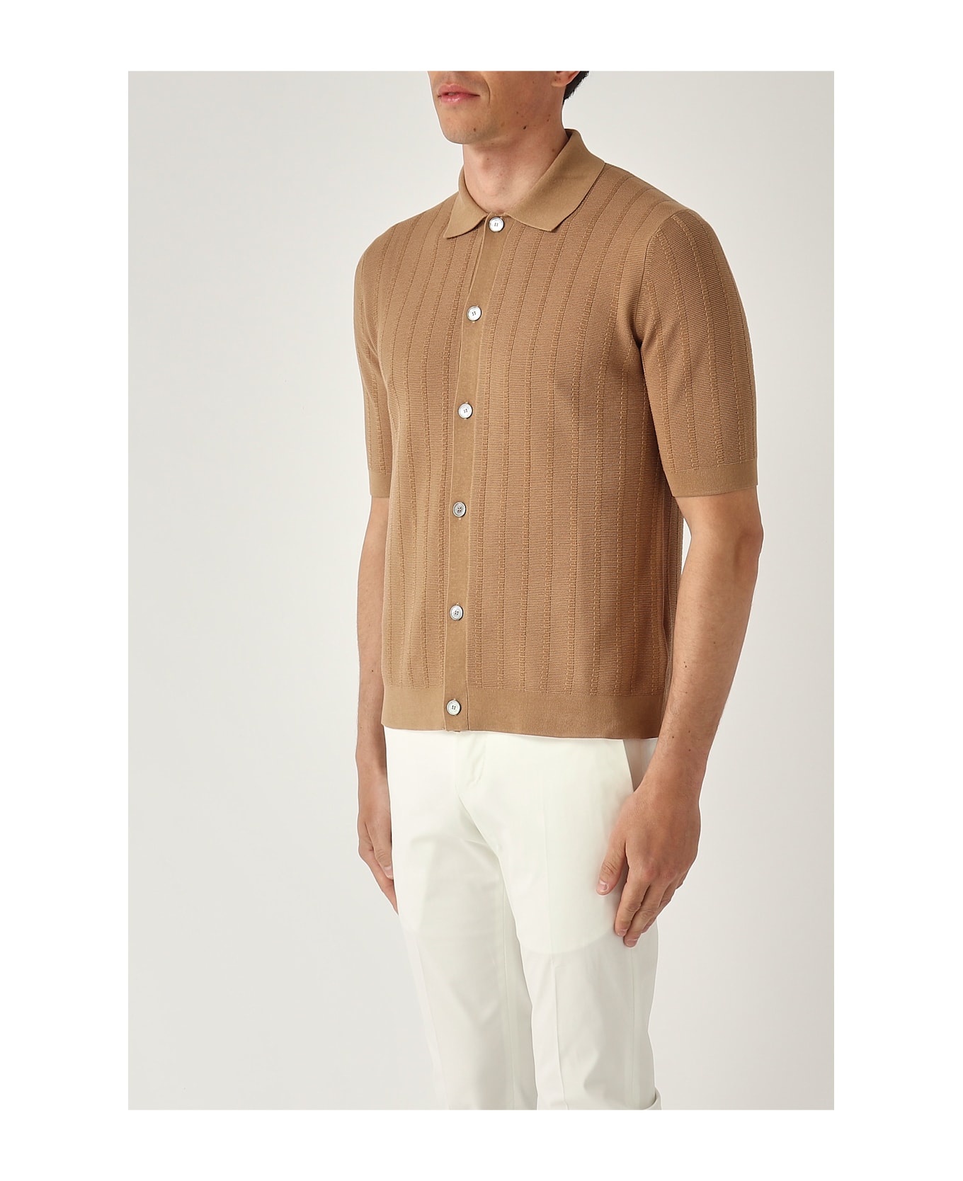 Ballantyne Camicia M/c Punto Riso A Coste Ribs Shirt - BISCOTTO