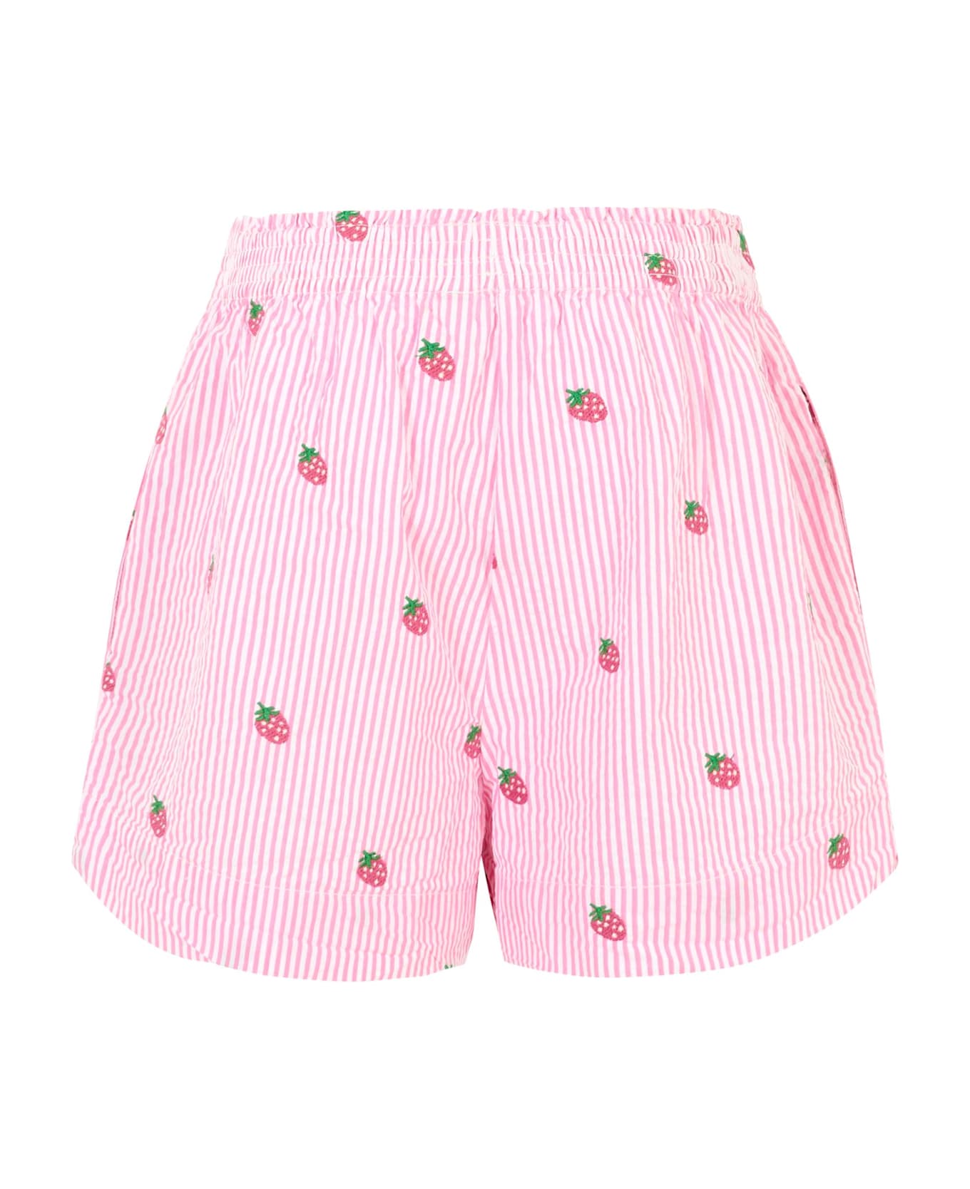 MC2 Saint Barth Pink Shorts For Girl With Embroidered Fuchsia Strawberries - Pink ボトムス