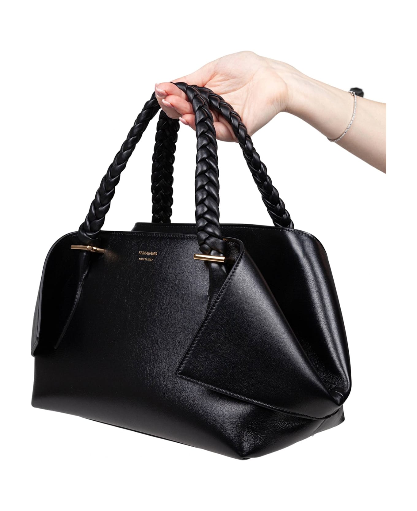 Ferragamo Scarf Sh Handbag In Calfskin Color Black - Black