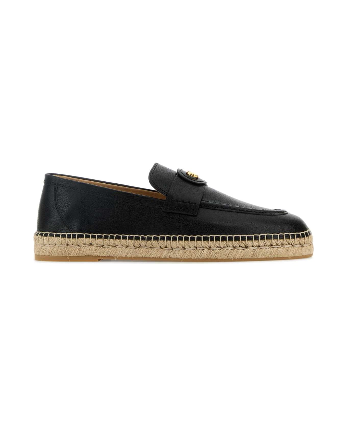 Valentino Garavani Black Leather Vlogo Espadrilles - NERO