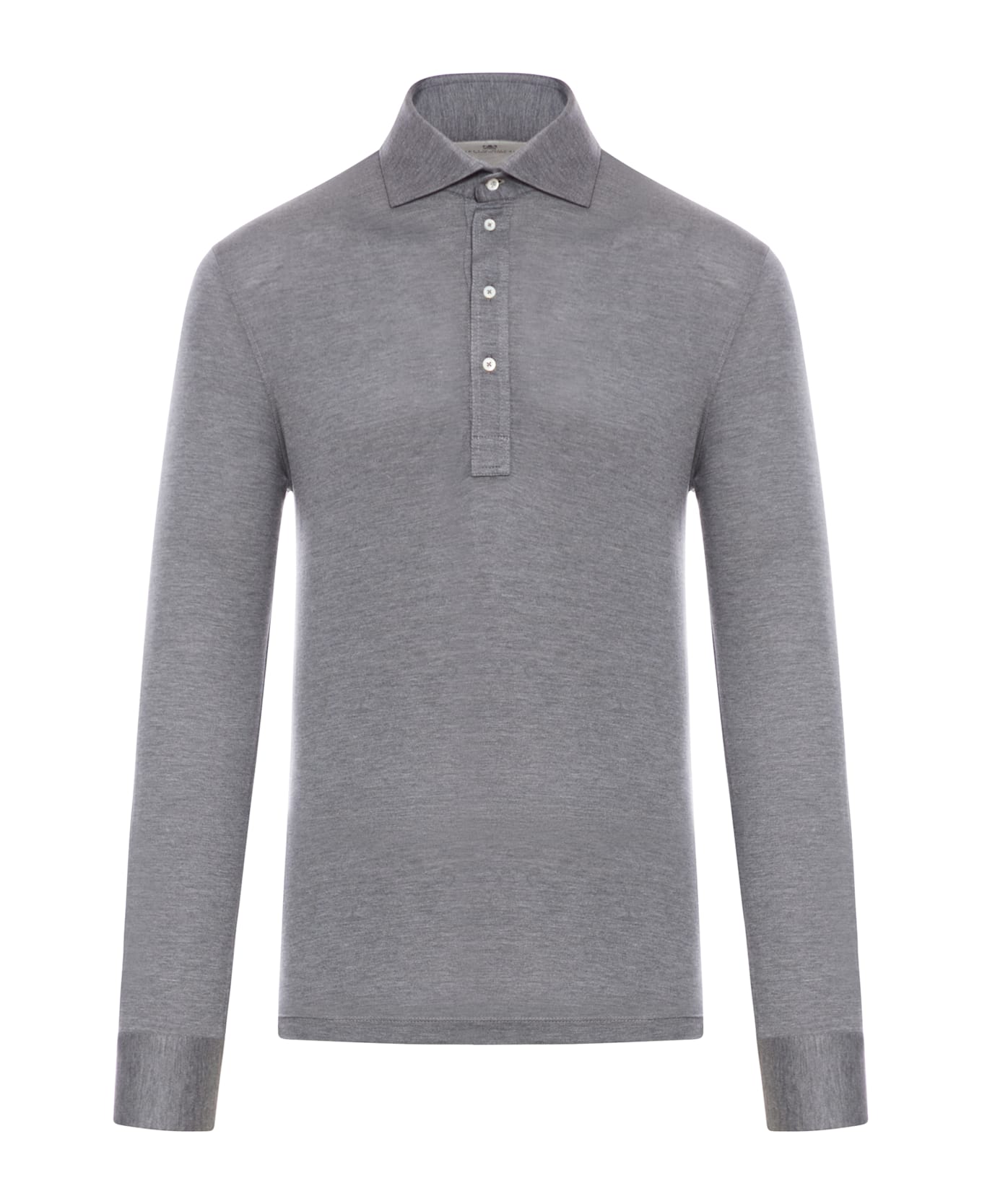 Brunello Cucinelli Long-sleeved Polo Shirt In Light Silk And Cotton Jersey With Shirt Collar - Grey