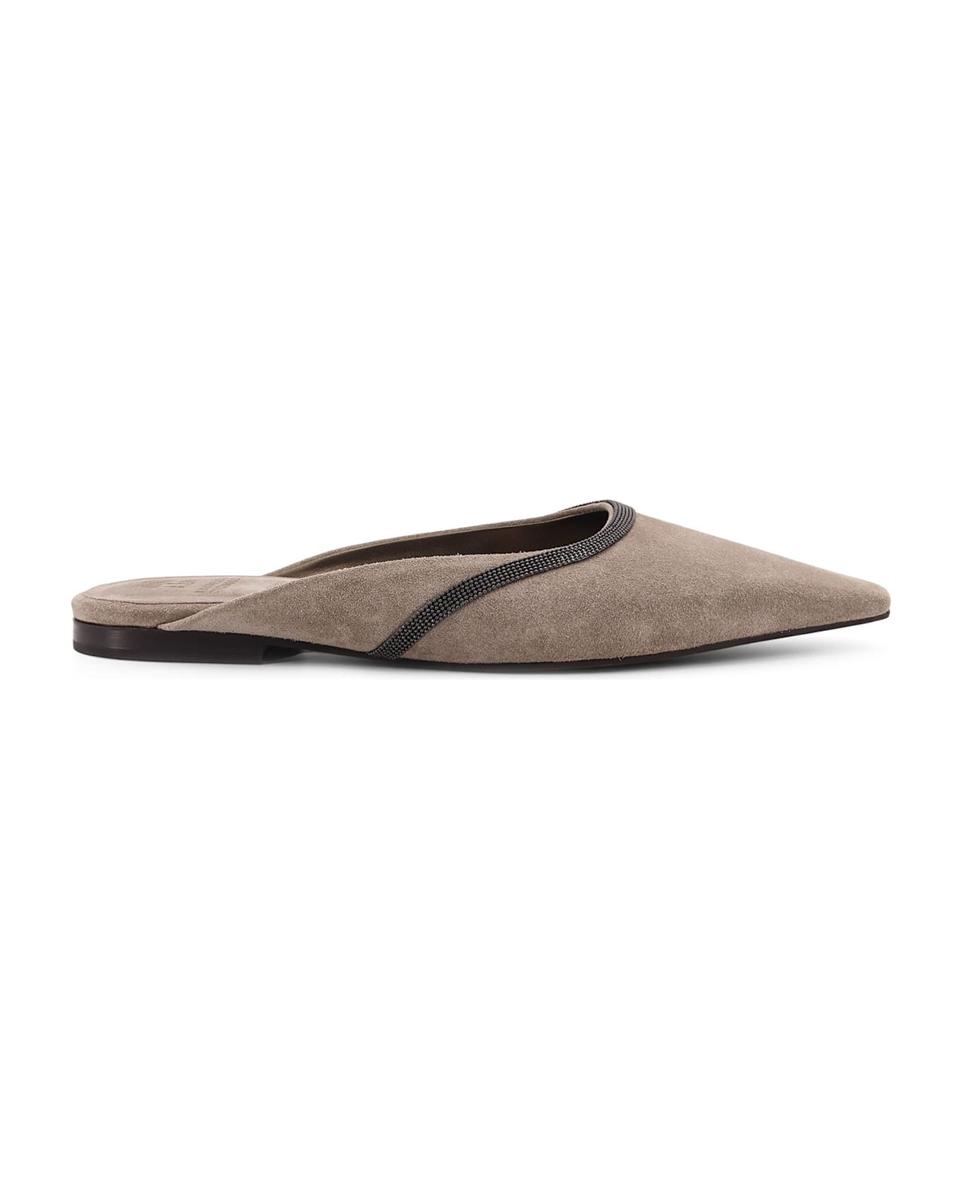 Brunello Cucinelli Suede Mule With Monili Detail - Grey