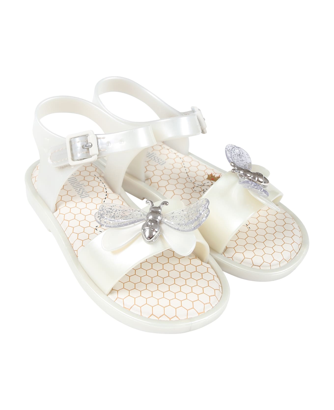 Melissa White Sandals For Girl With Butterfly - White シューズ