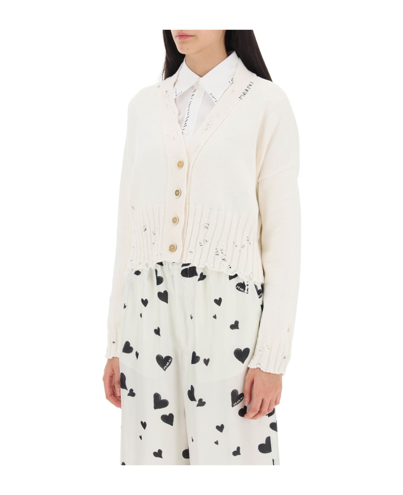 Marni Short Cardigan With White Cotton Wears - LILY WHITE (White) カーディガン