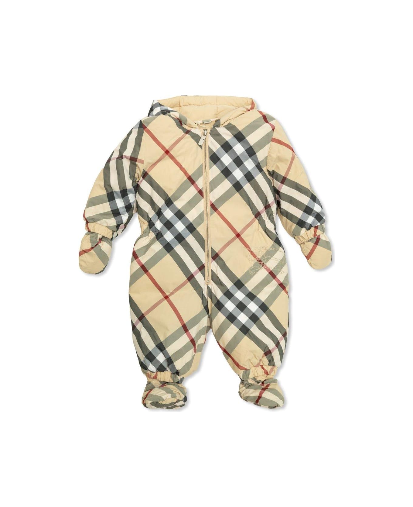 Burberry Checked Down Overalls - NEUTRALS