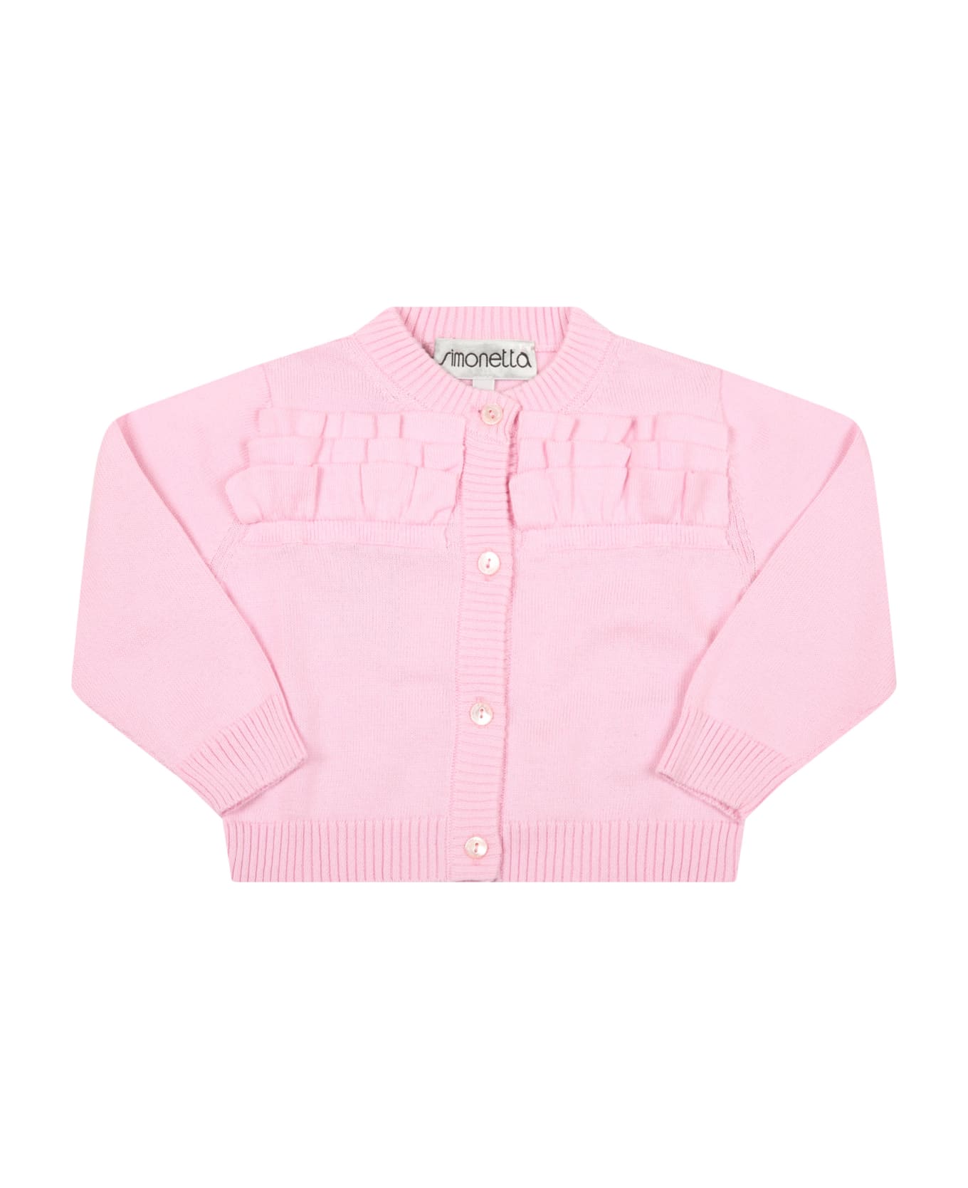Simonetta Pink Cardigan For Baby Girl - Pink ニットウェア＆スウェットシャツ