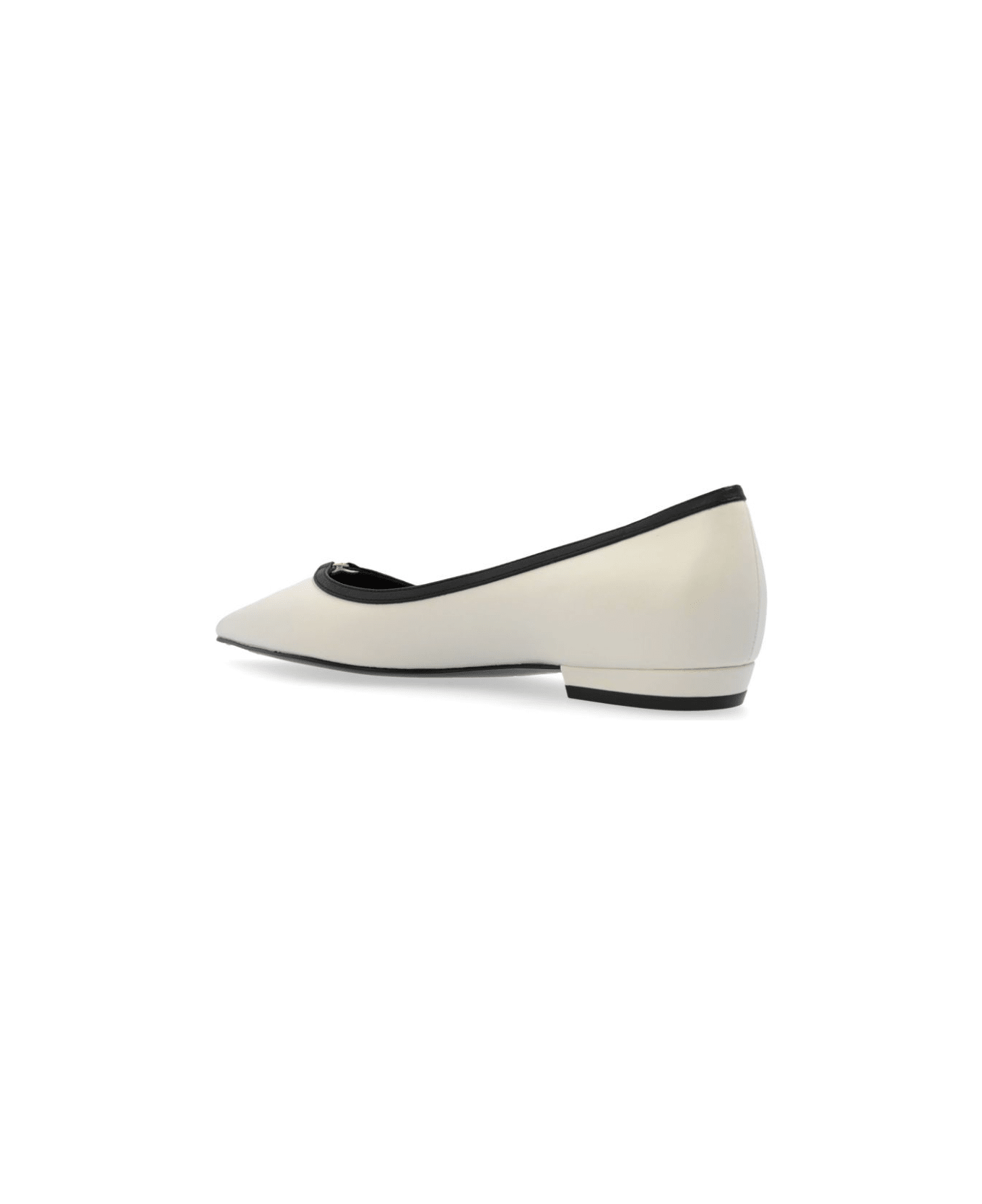 Tory Burch Double T Buckle Pointed Toe Flat - Light Cream Perfect Black
