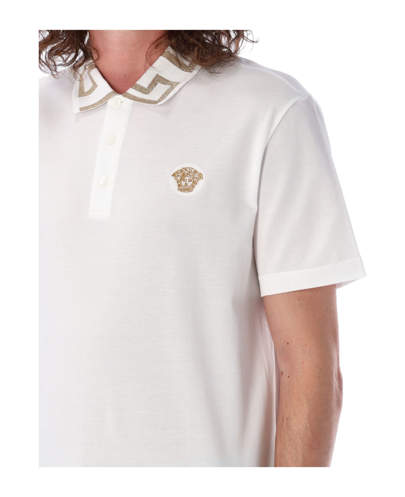Versace Greca Short-sleeved Polo Shirt - WHITE