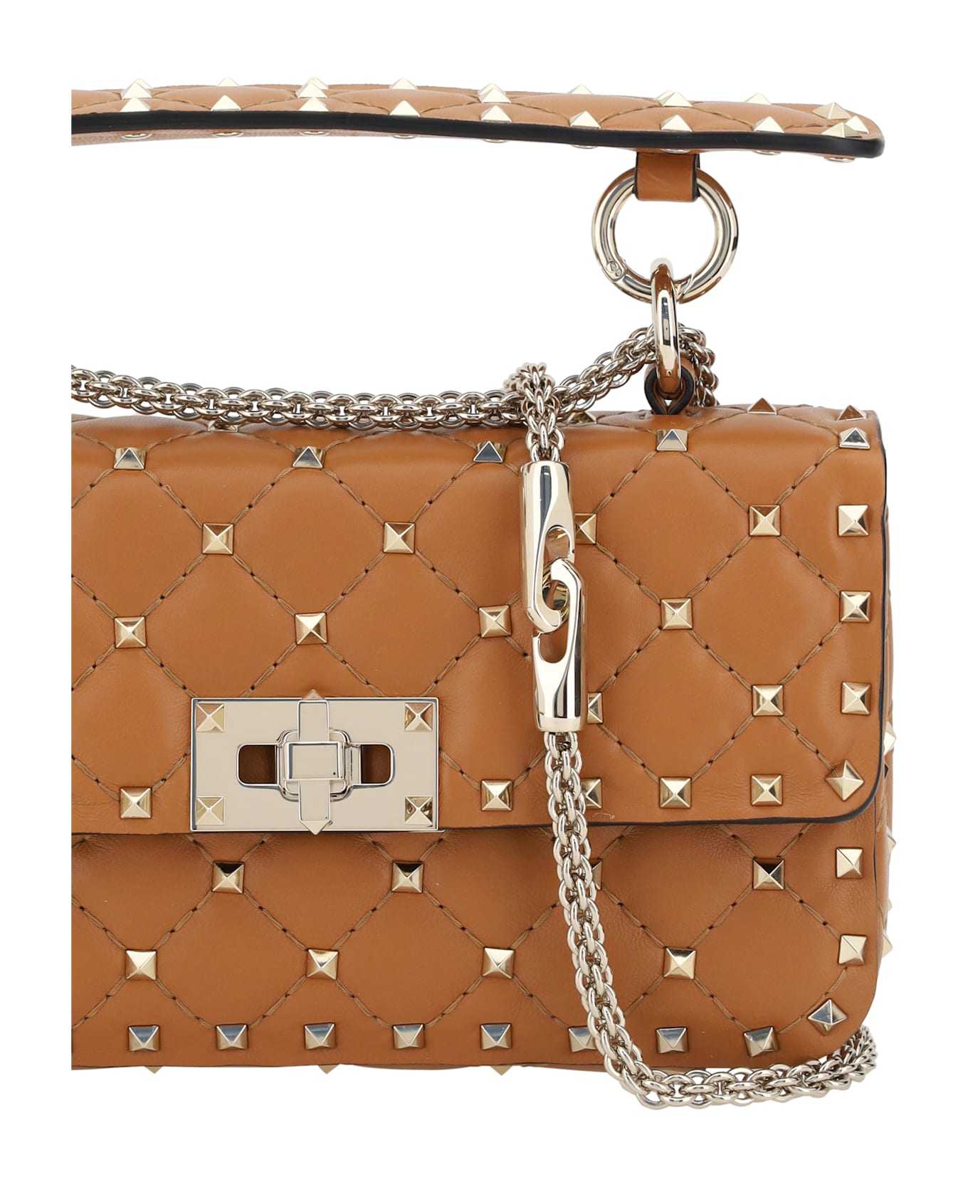 Valentino Garavani Rockstud Spike Small Leather Handbag - Brown