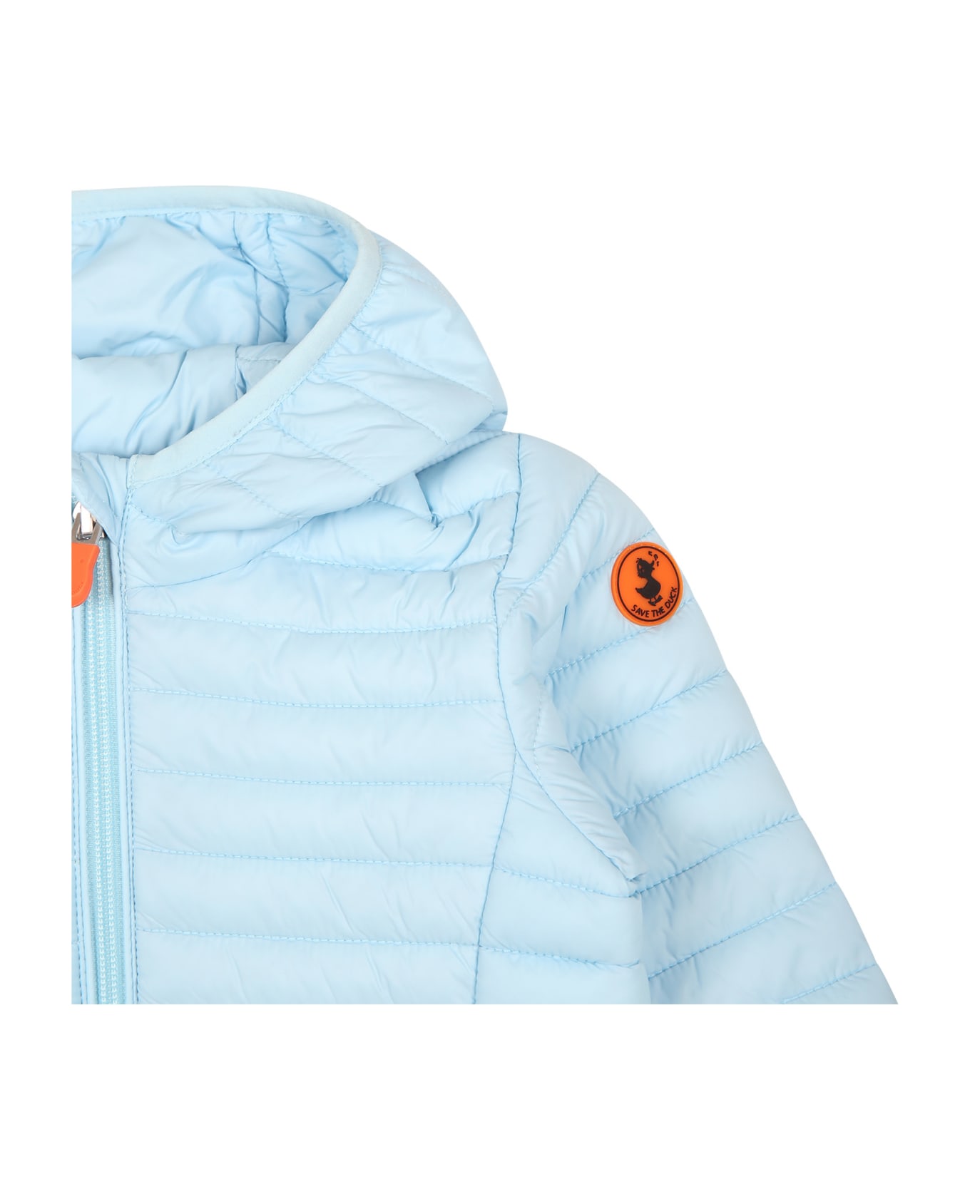 Save the Duck Light Blue Nene Down Jacket For Baby Boy With Logo - Light Blue コート＆ジャケット