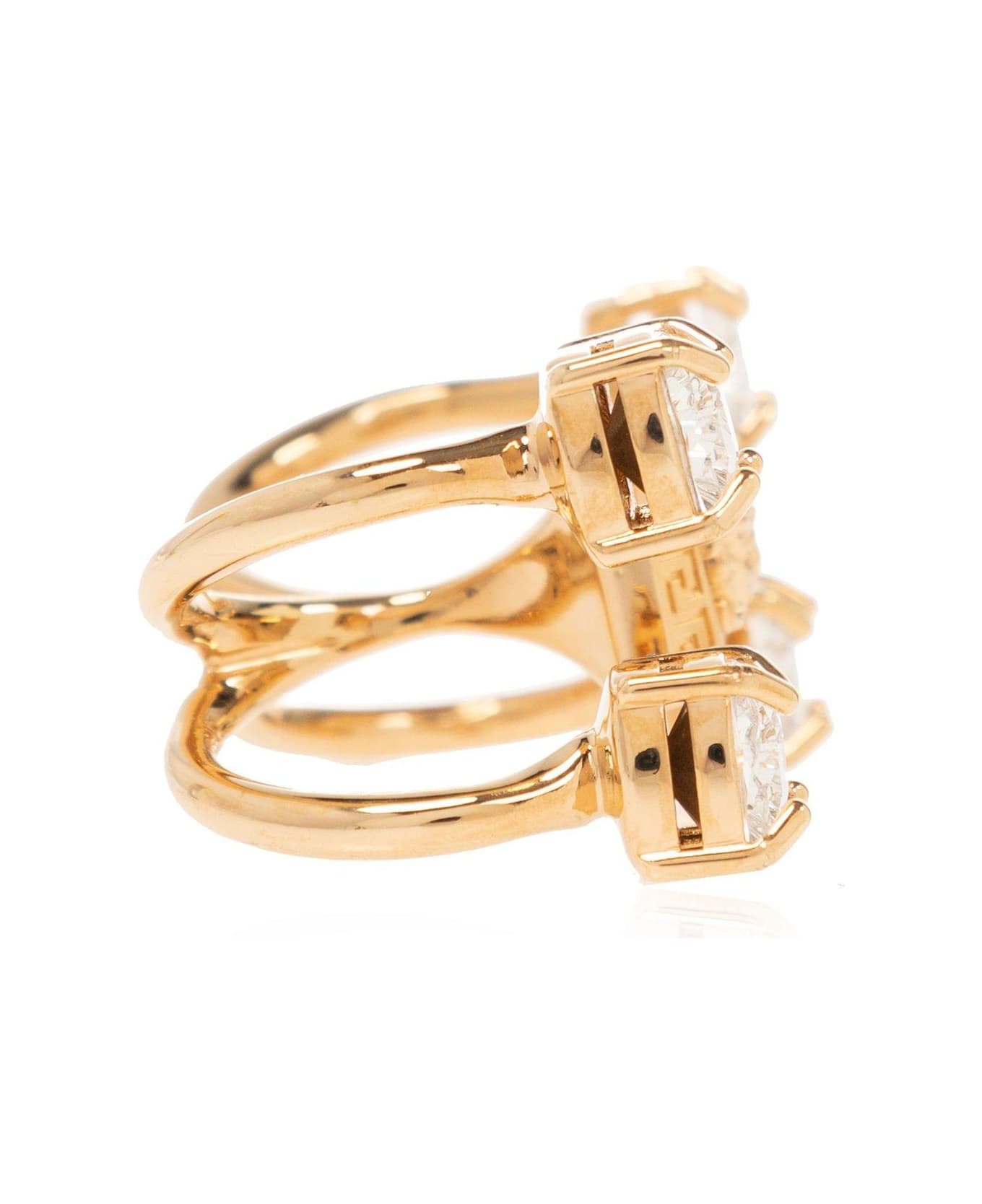Versace Medusa Embellished Two-finger Ring - Gold Crystal