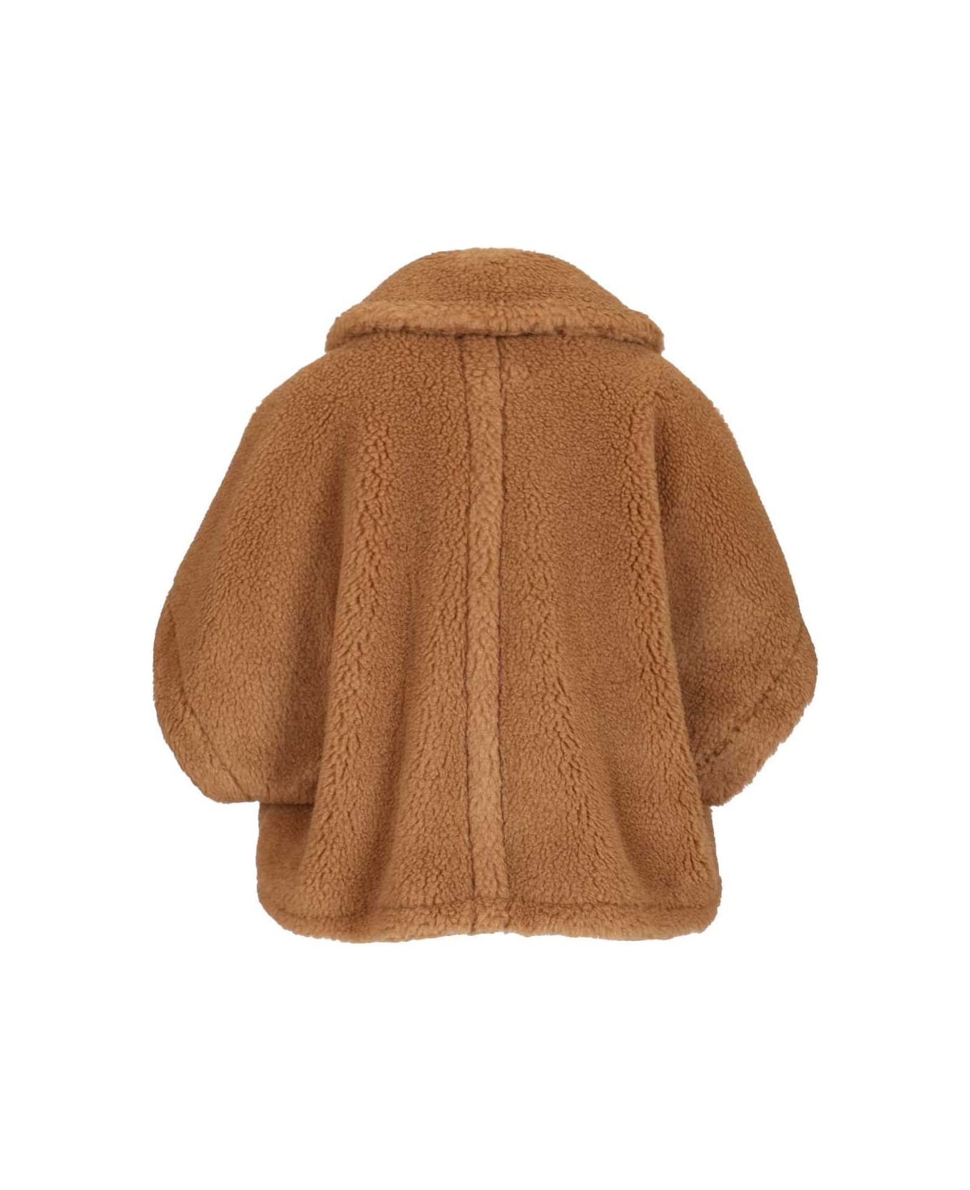 Max Mara Short Cape In Teddy Fabric - BEIGE