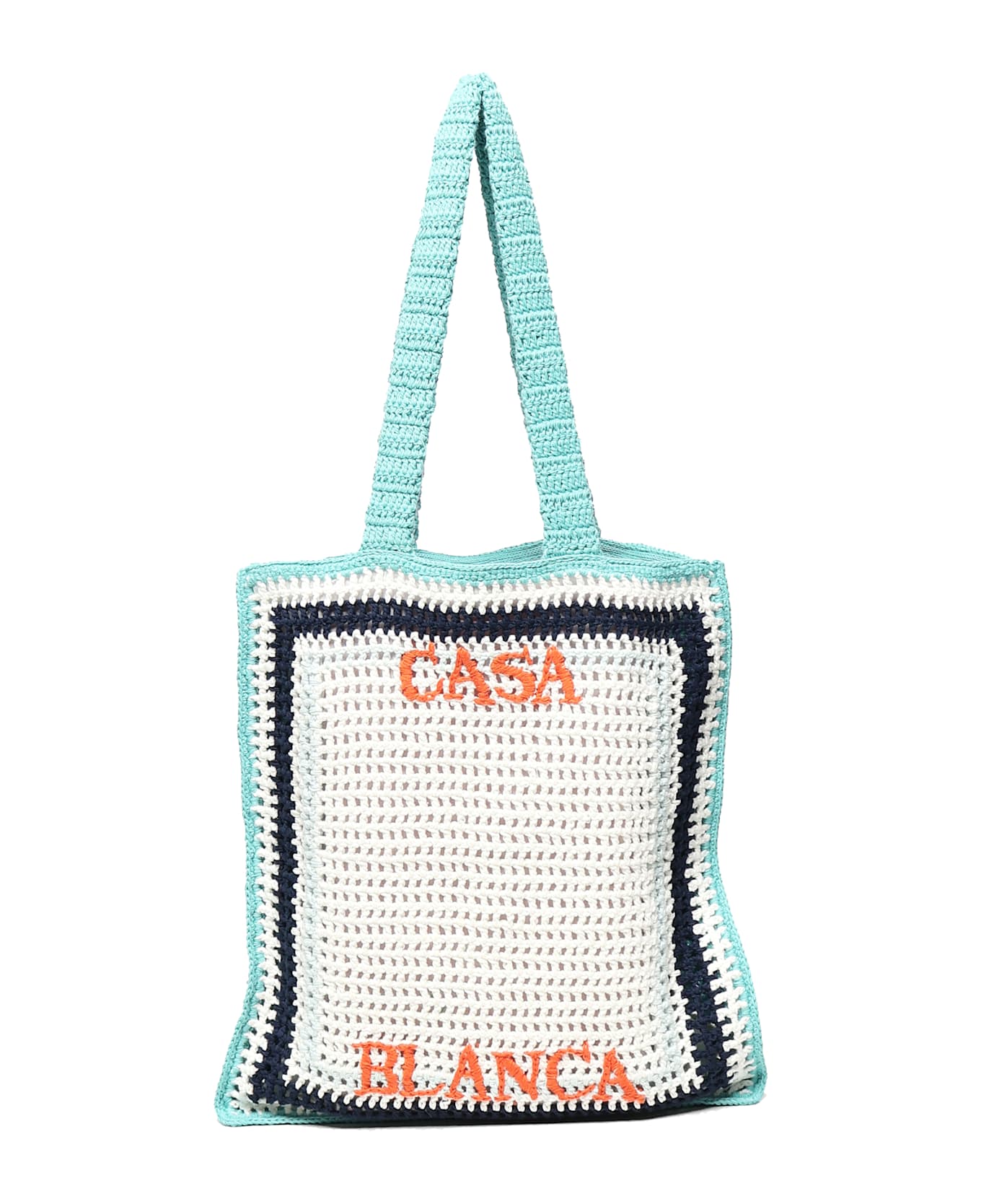 Casablanca Atlantis Crochet Tote Bag - WHITE/BLUE/LIGHT BLUE