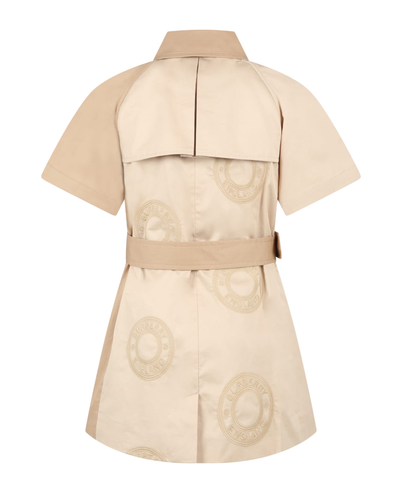 Burberry Beige Dress For Girl With Logo - Beige