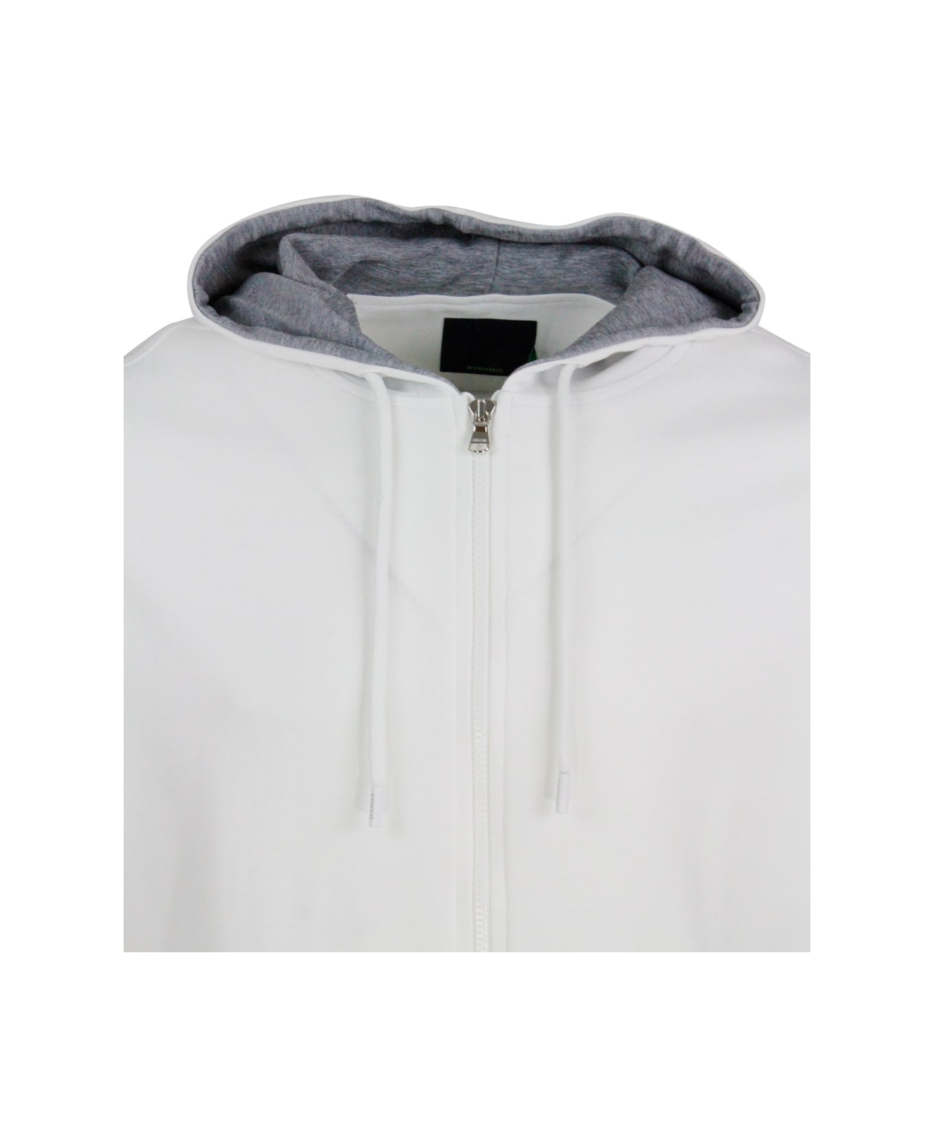 Barba Napoli Lightweight Stretch Cotton Sweatshirt With Hood With Contrasting Color Interior And Zip Closure - White