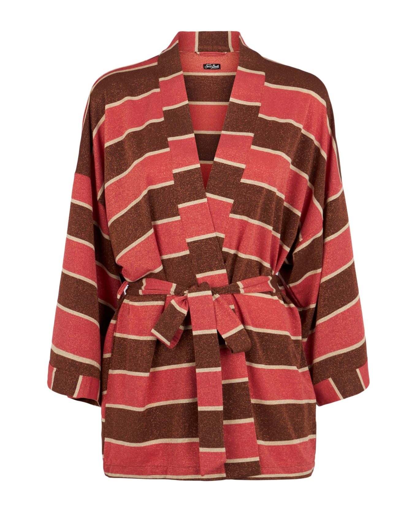 MC2 Saint Barth Striped Knitted Kimono Cardigan - BROWN