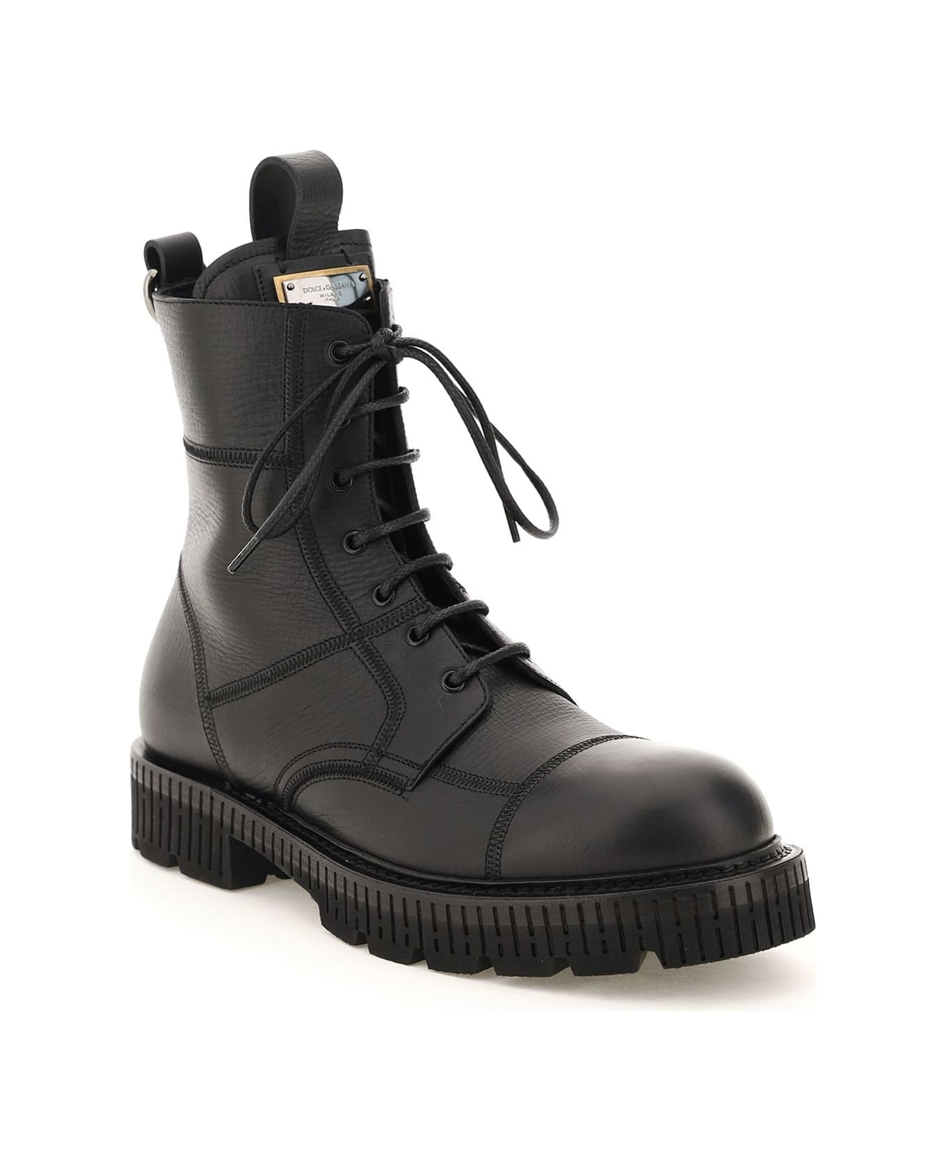 Dolce & Gabbana Leather Lace Up Boots - Black ブーツ
