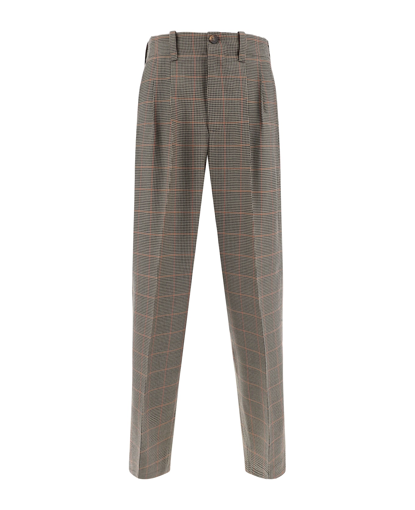 Golden Goose Wide Checked Trousers - Beige Black Savvy Red