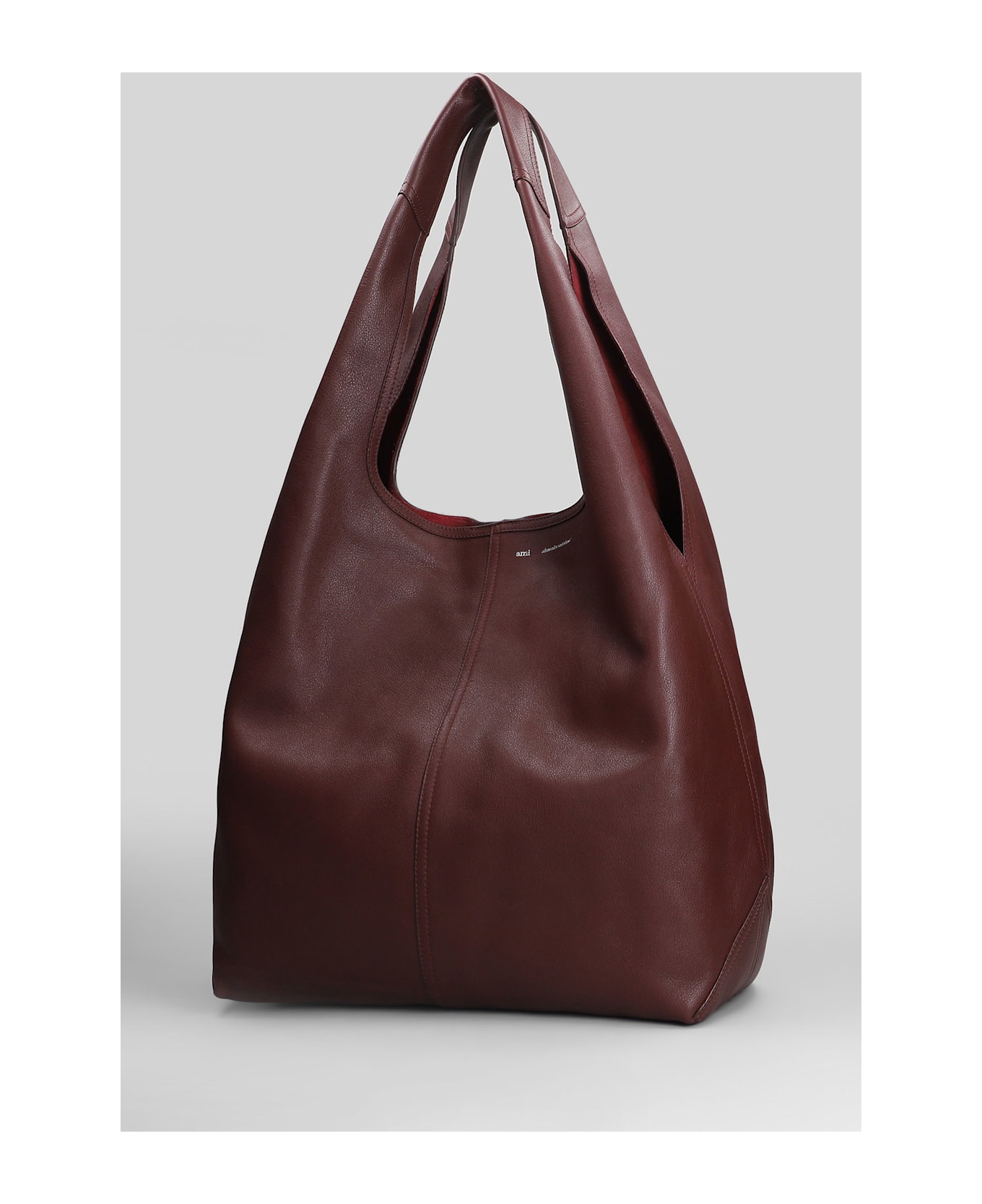 Ami Alexandre Mattiussi Etienne Hobo Bag Tote In Bordeaux Leather - bordeaux